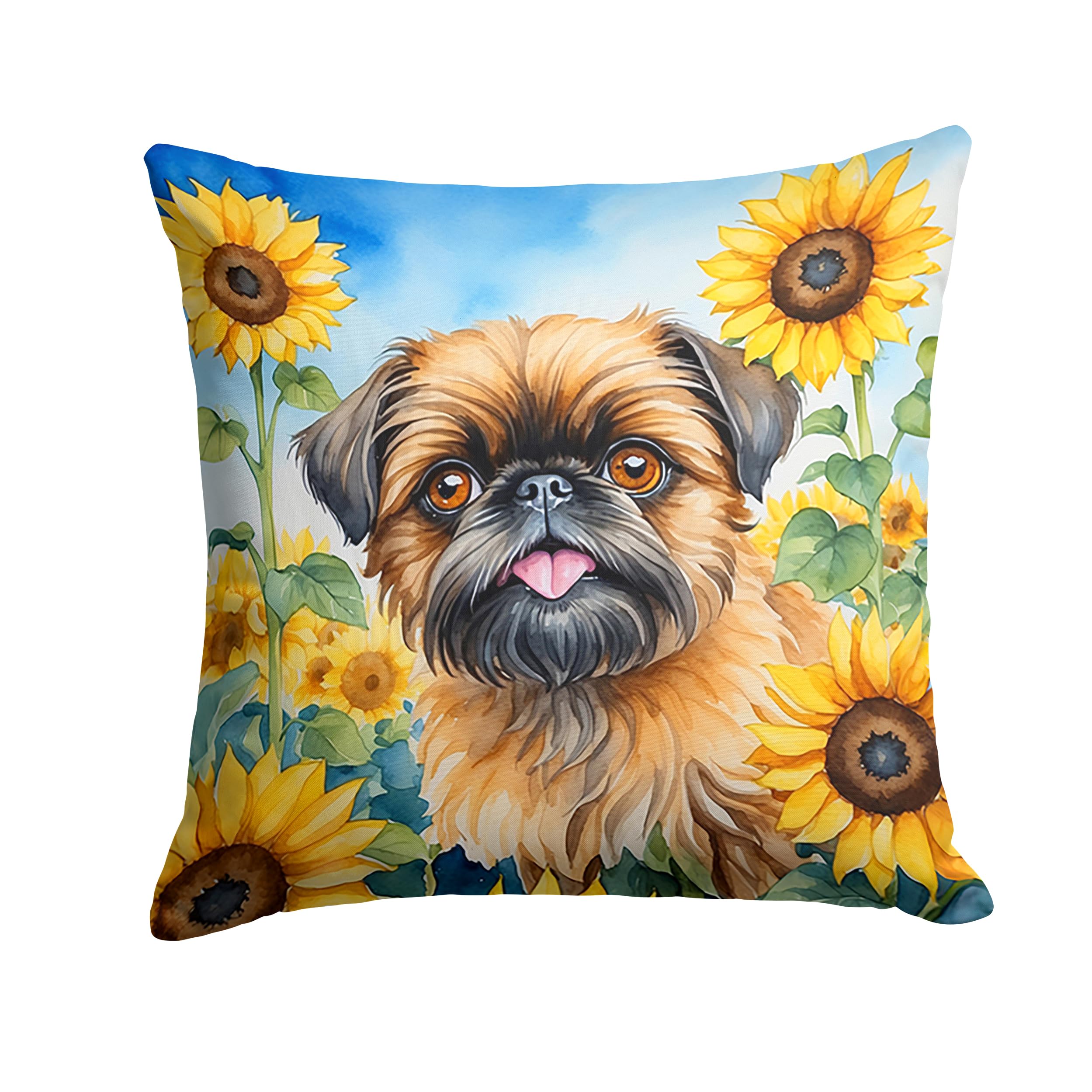 Carolines Treasures in Sunflowers Throw Pillow, 14Hx14W, Brussels Griffon 6041