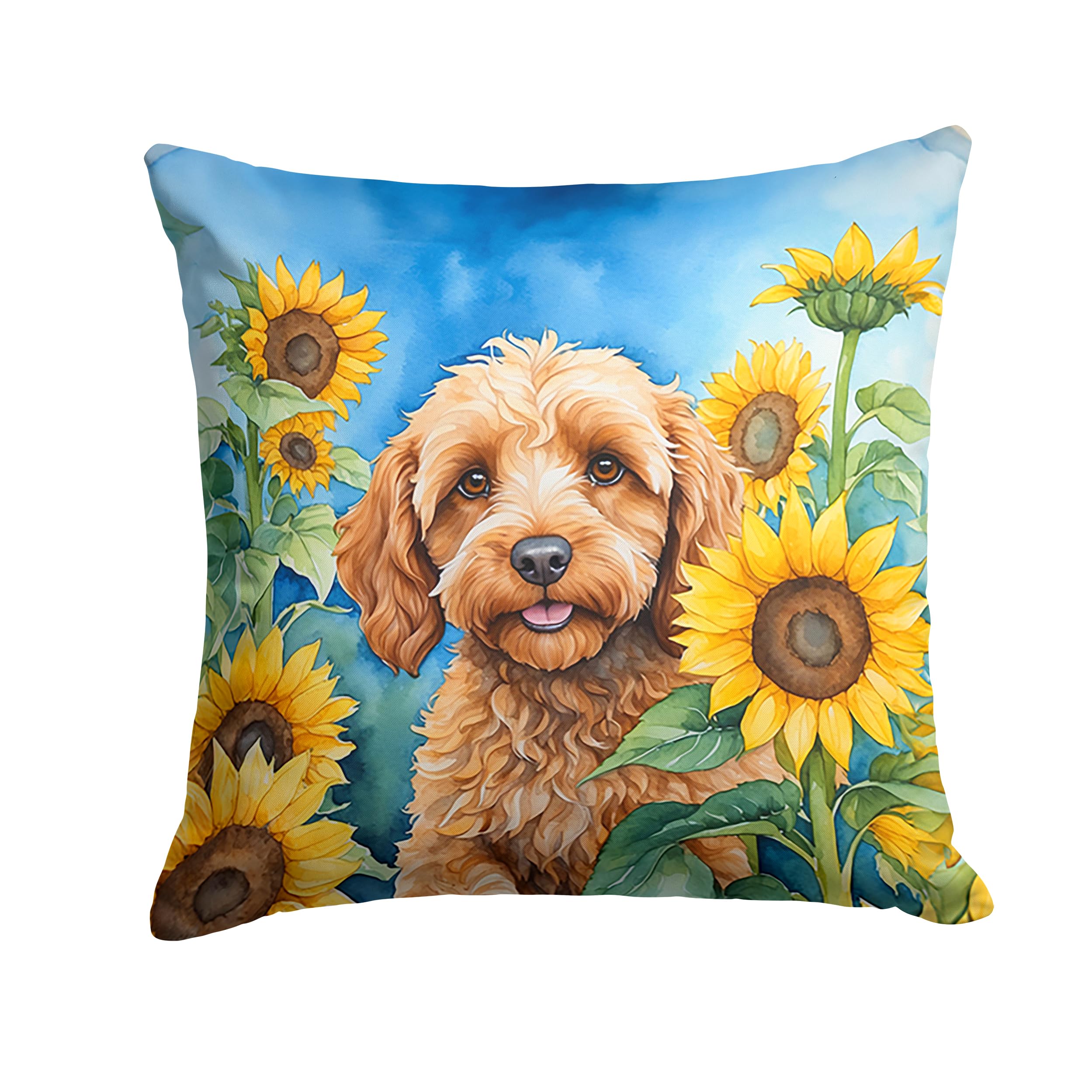 Carolines Treasures in Sunflowers Throw Pillow, 14Hx14W, Cockapoo 6057