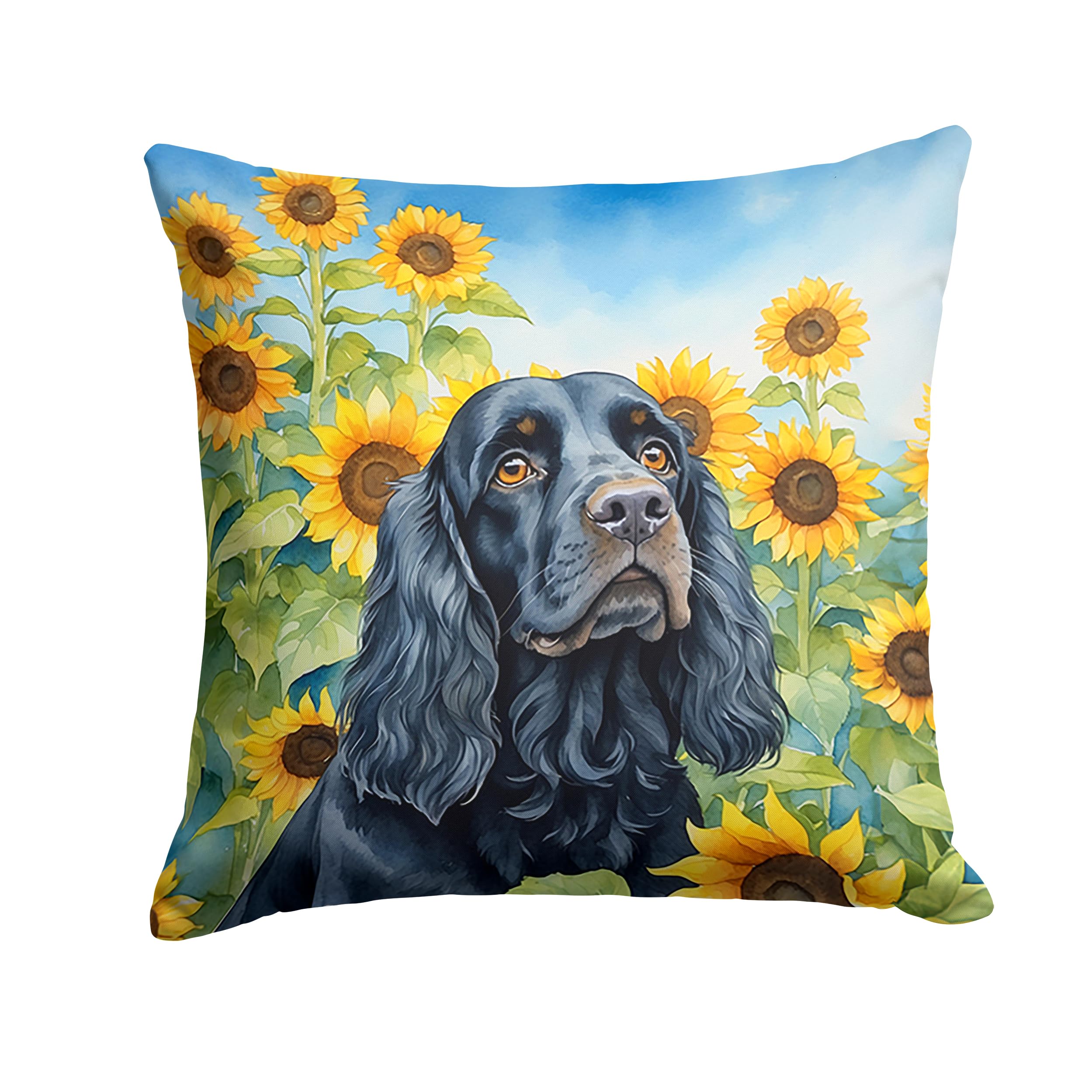 Carolines Treasures in Sunflowers Throw Pillow, 14Hx14W, Cocker Spaniel 6060