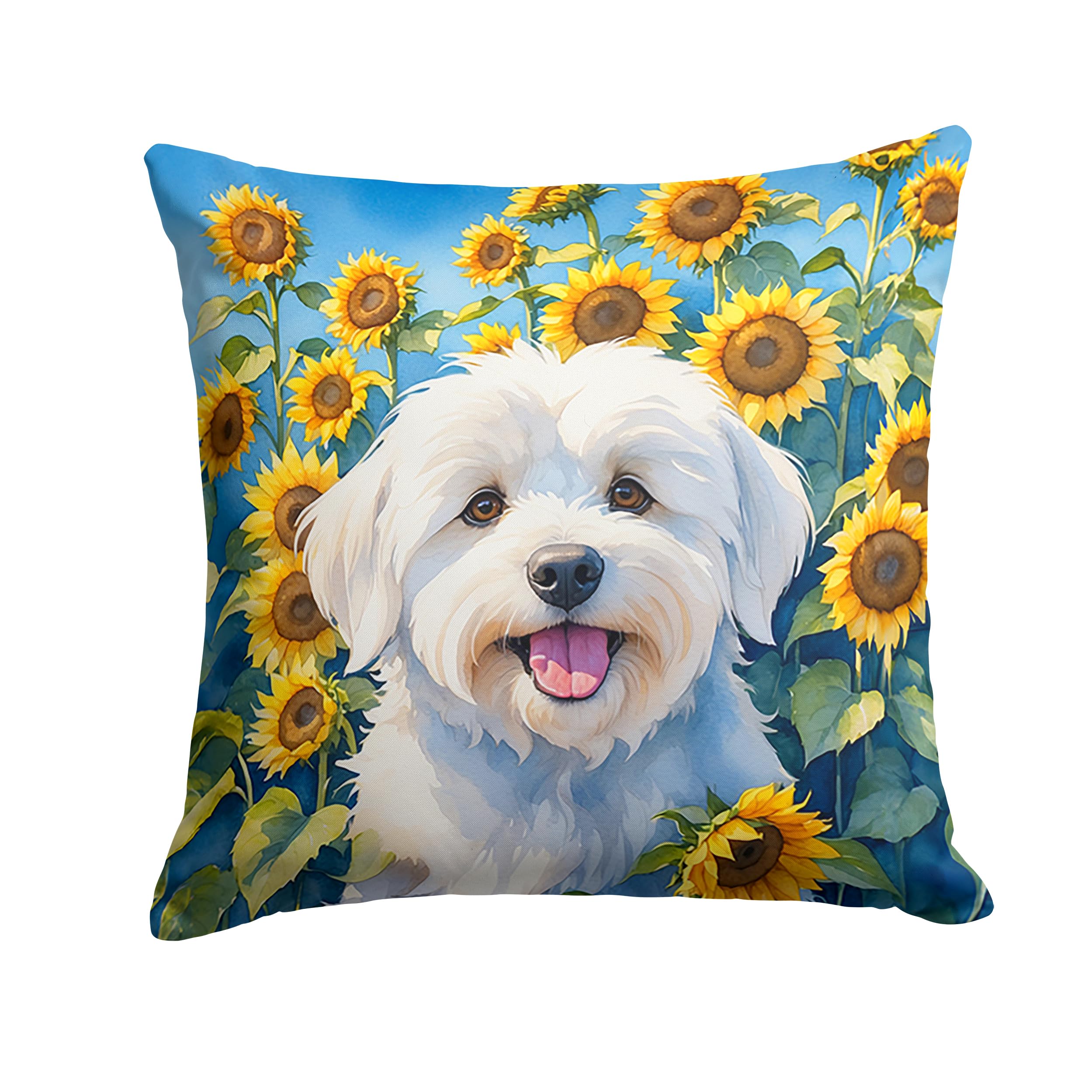Carolines Treasures in Sunflowers Throw Pillow, 14Hx14W, Coton de Tulear 6063