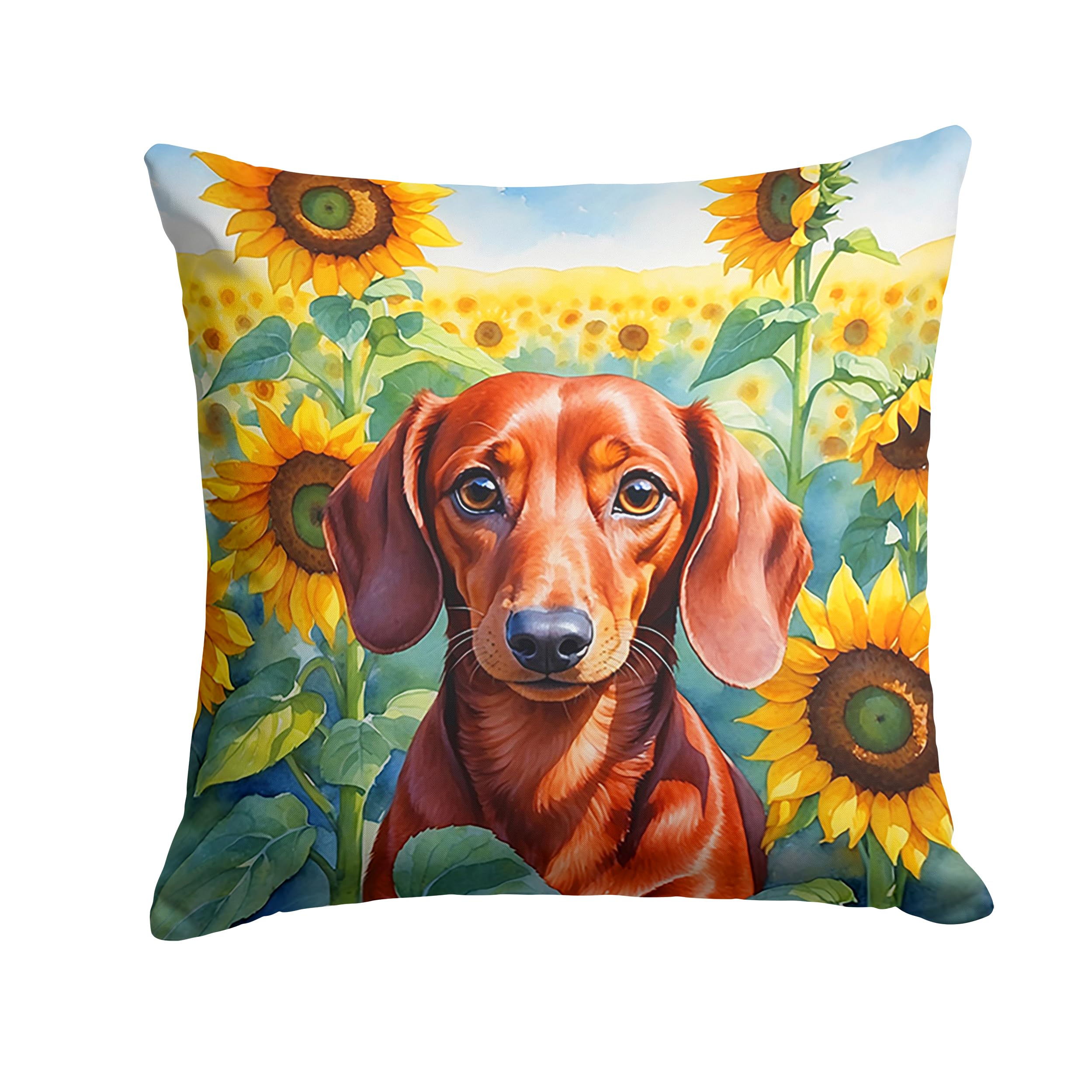 Carolines Treasures in Sunflowers Throw Pillow, 14Hx14W, Dachshund 6065