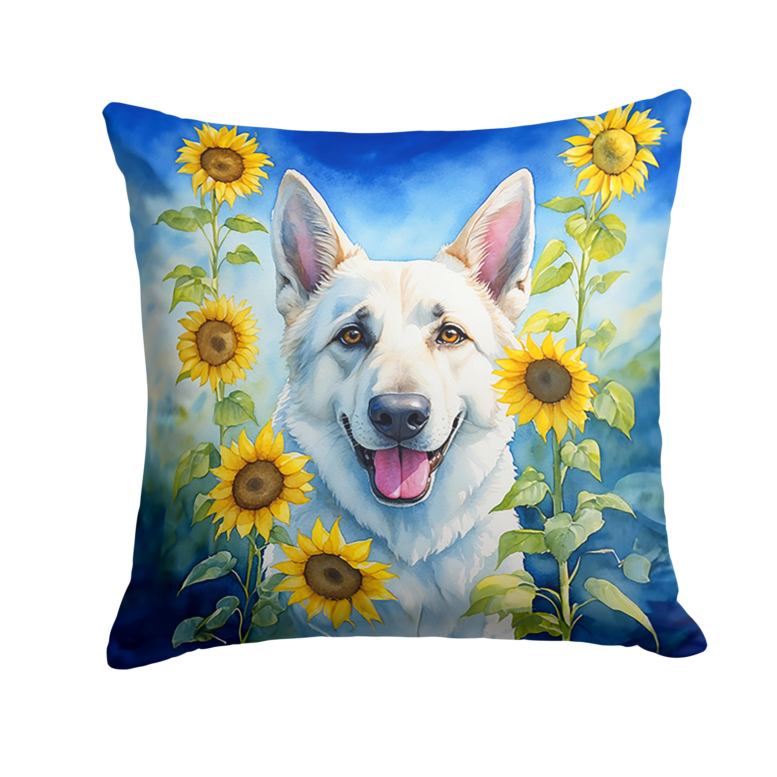 Carolines Treasures in Sunflowers Throw Pillow, 14Hx14W, German Shepherd 6083