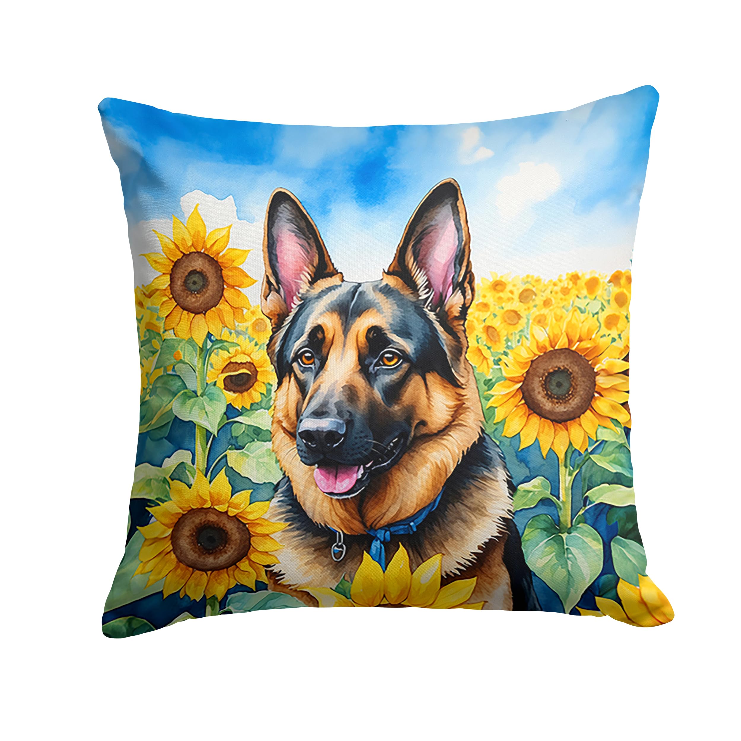 Carolines Treasures in Sunflowers Throw Pillow, 14Hx14W, German Shepherd 6084