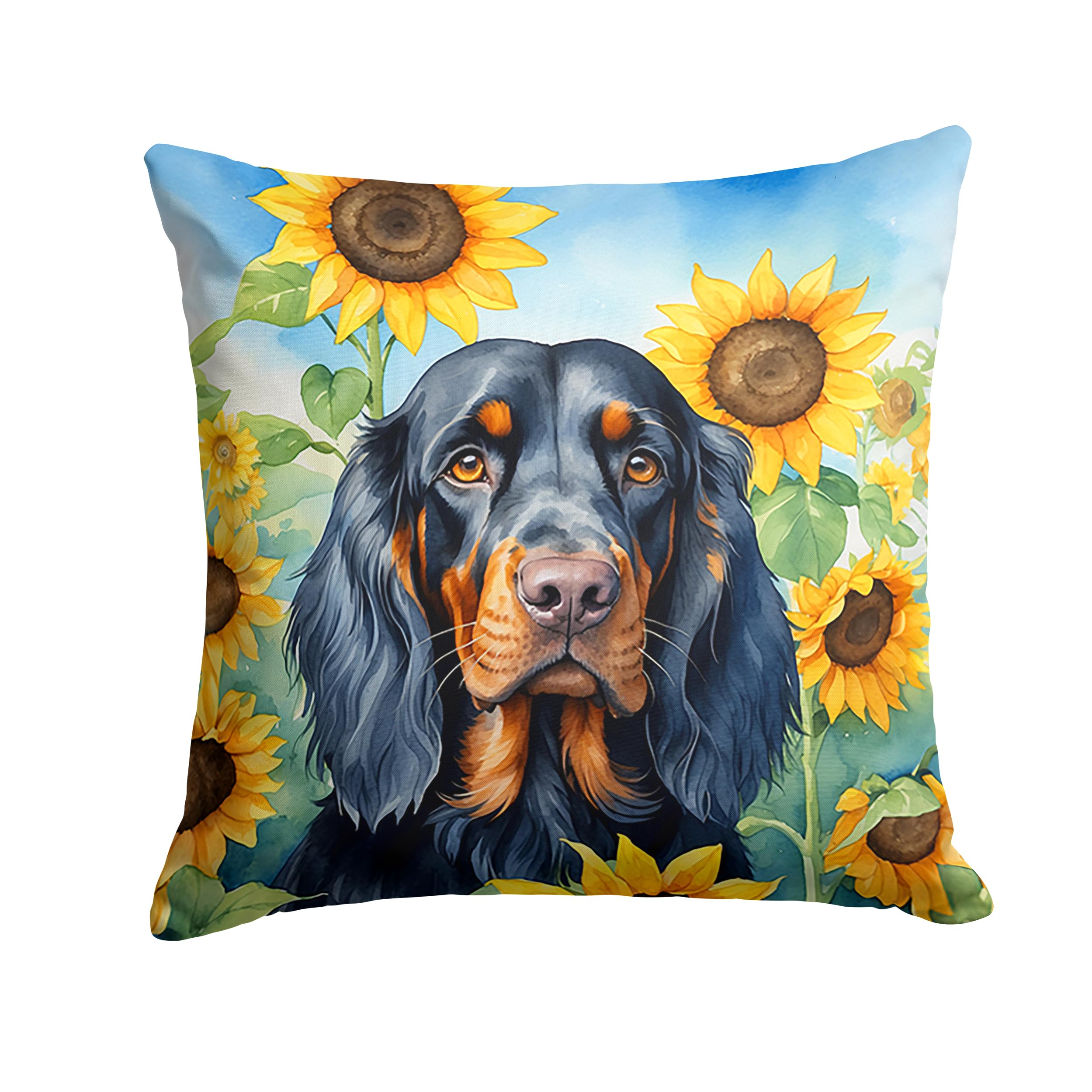 Carolines Treasures in Sunflowers Throw Pillow, 14Hx14W, Gordon Setter 6090