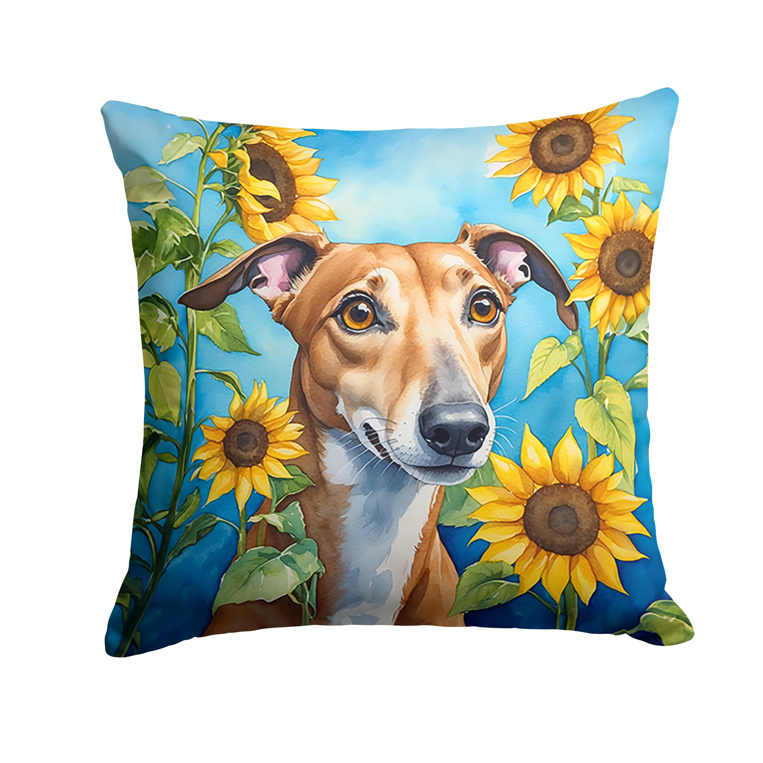 Carolines Treasures in Sunflowers Throw Pillow, 14Hx14W, Greyhound 6095