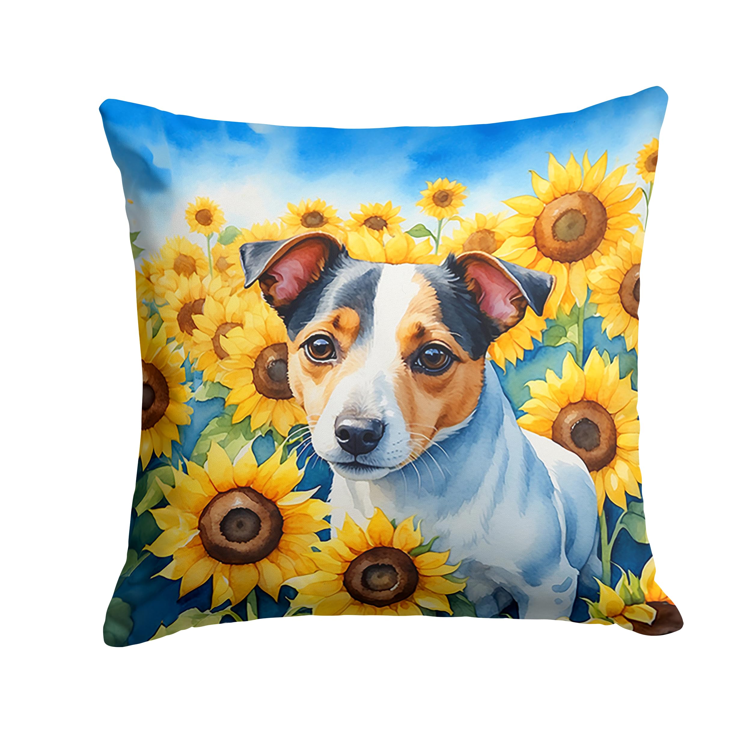 Carolines Treasures in Sunflowers Throw Pillow, 14Hx14W, Jack Russell Terrier 6102