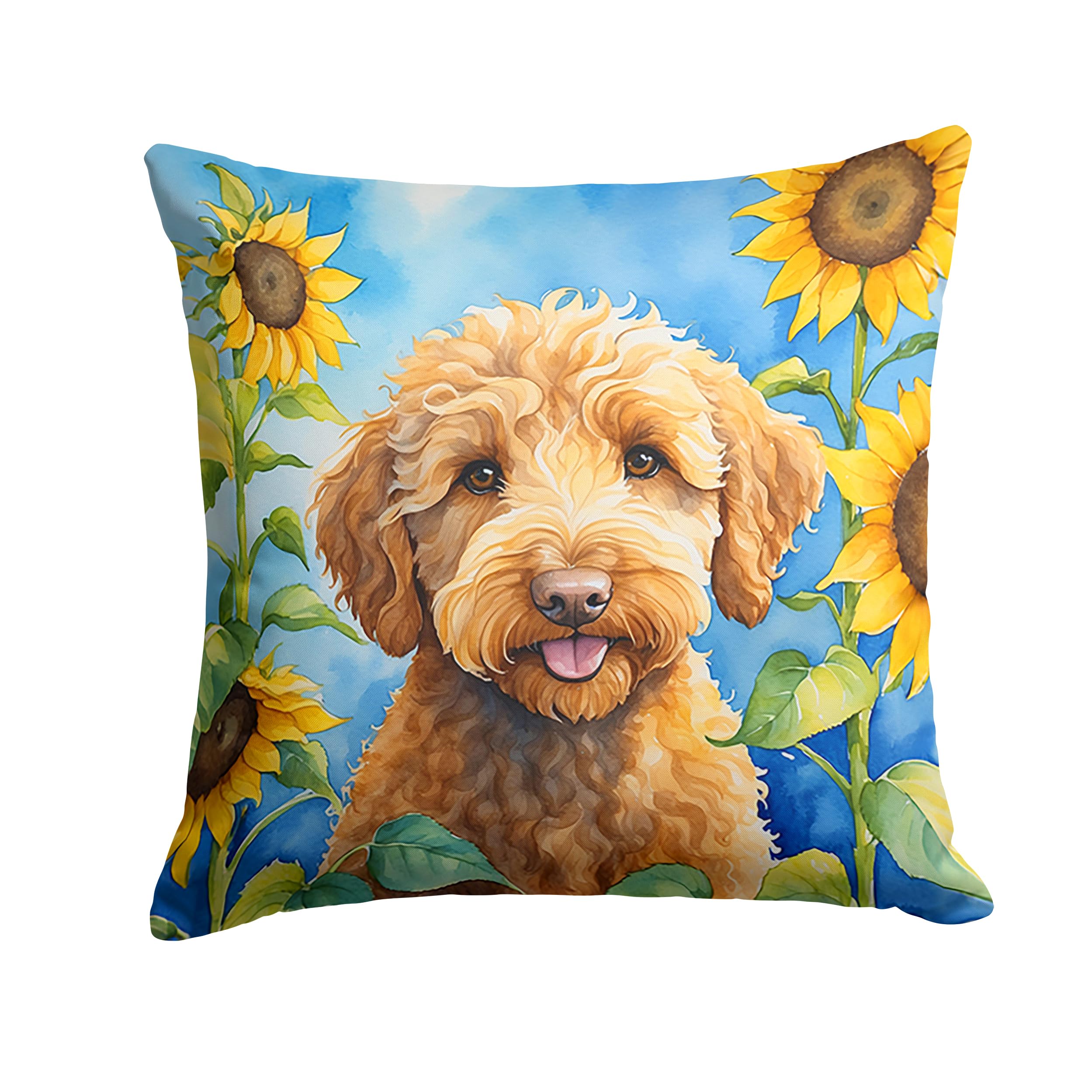 Carolines Treasures in Sunflowers Throw Pillow, 14Hx14W, Labradoodle 6113