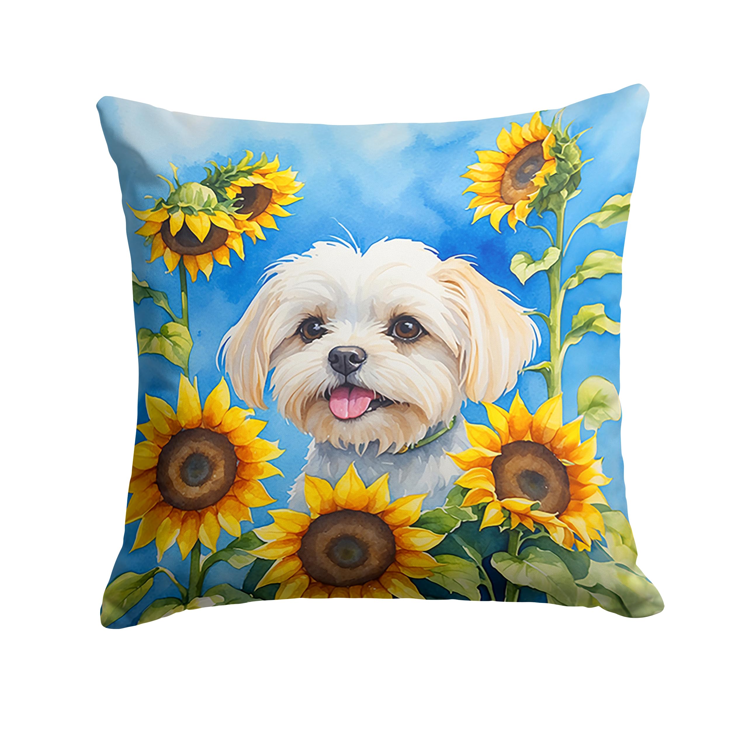 Carolines Treasures in Sunflowers Throw Pillow, 14Hx14W, Maltese 6117