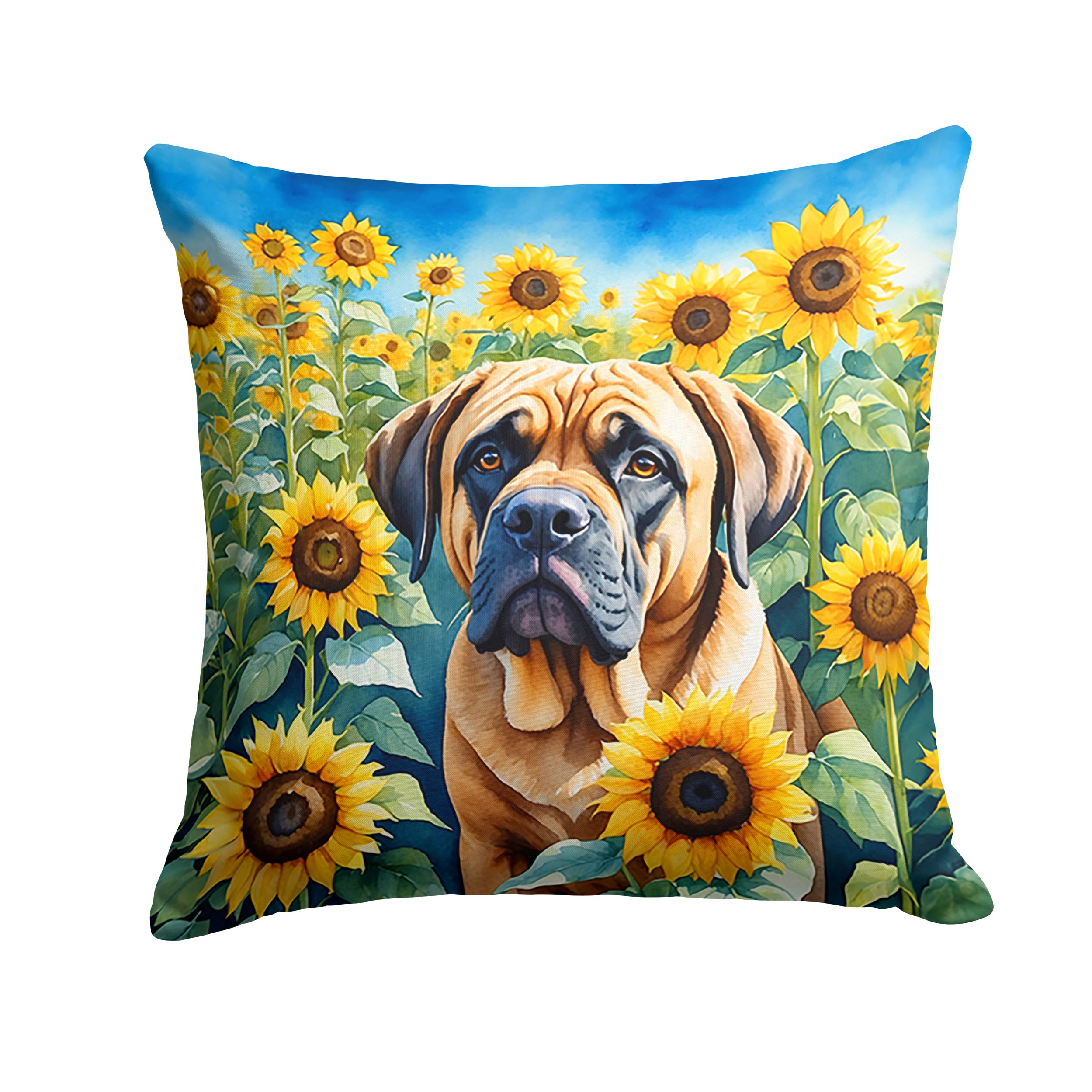 Carolines Treasures in Sunflowers Throw Pillow, 14Hx14W, Mastiff 6120