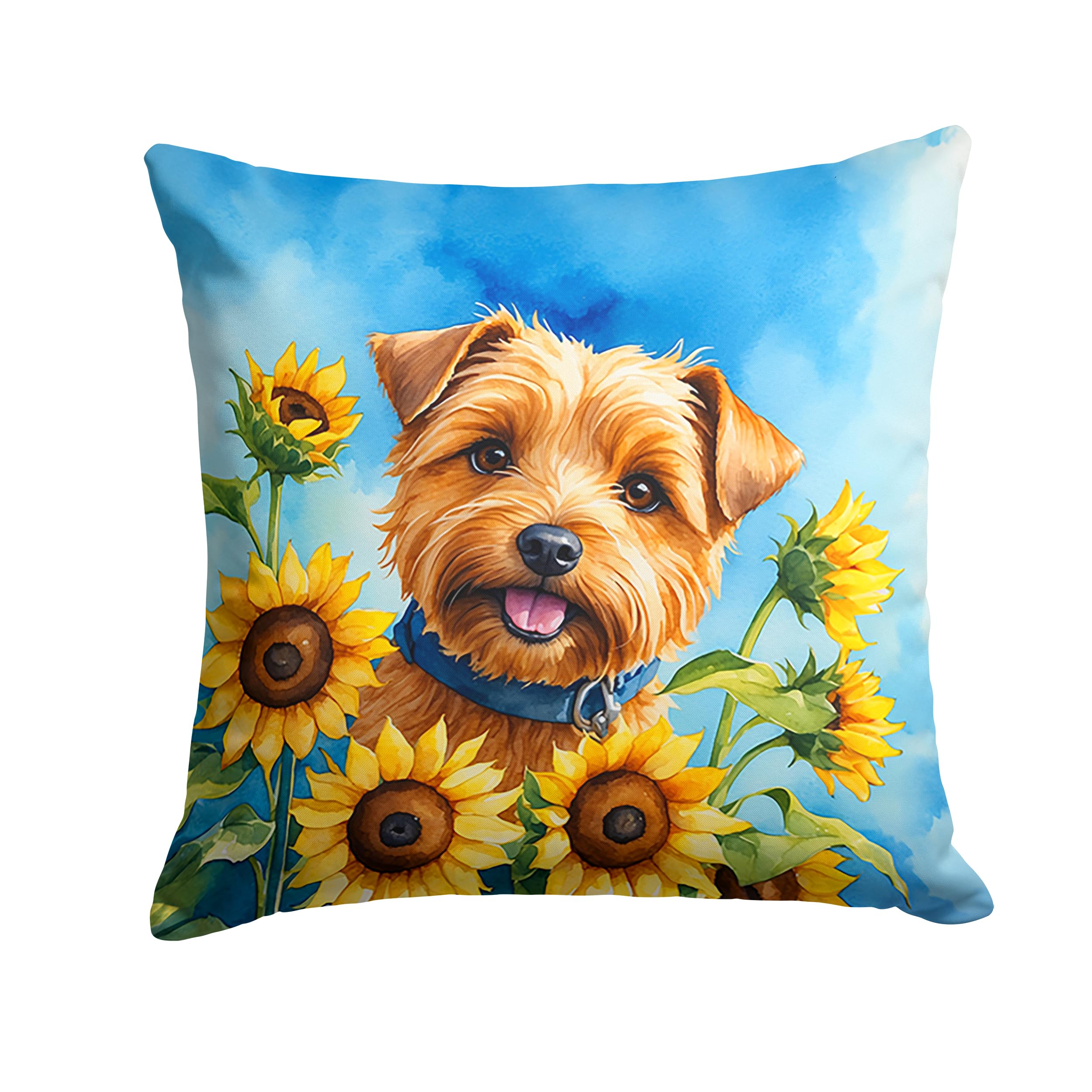 Carolines Treasures in Sunflowers Throw Pillow, 14Hx14W, Norfolk Terrier 6125