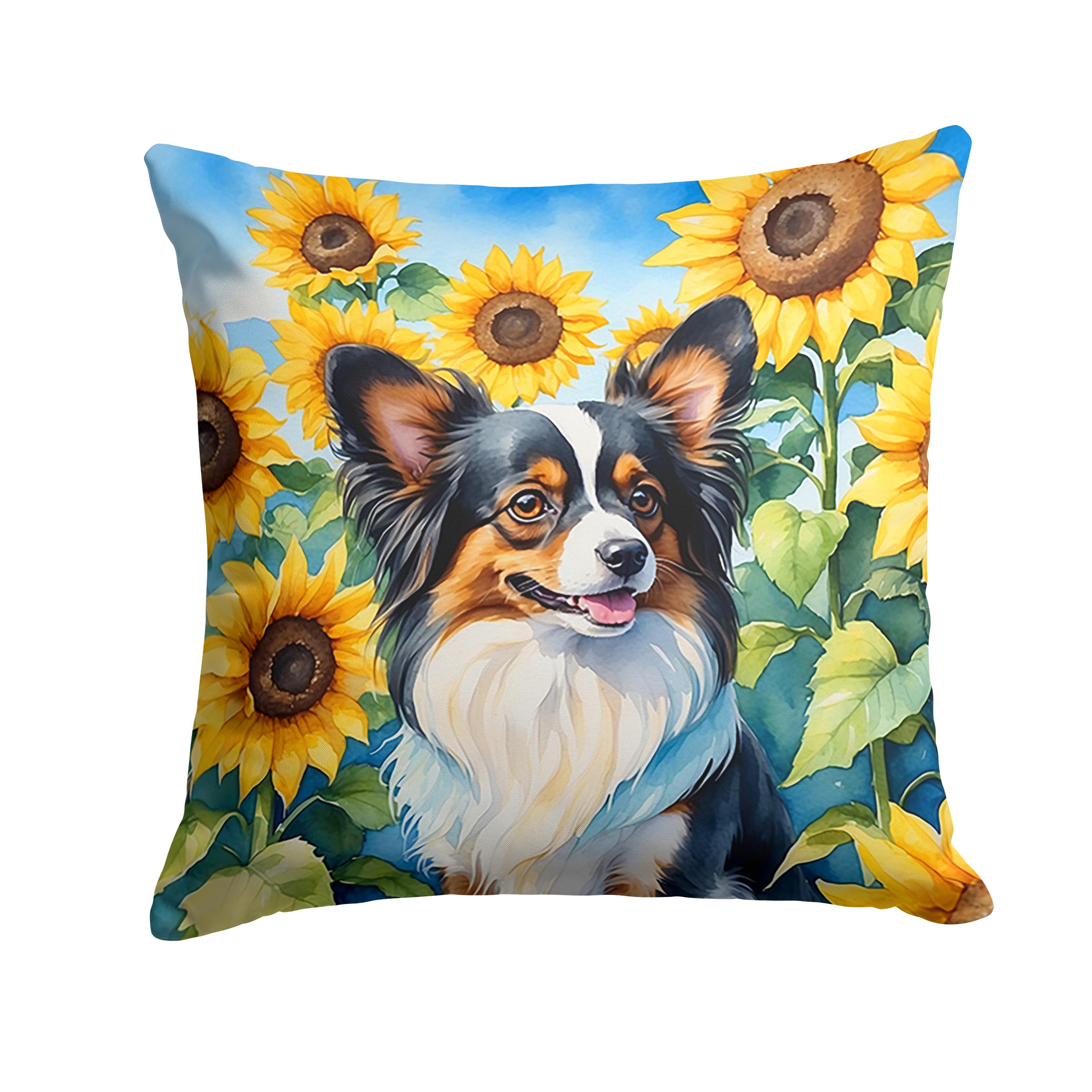 Carolines Treasures in Sunflowers Throw Pillow, 14Hx14W, Papillon 6131