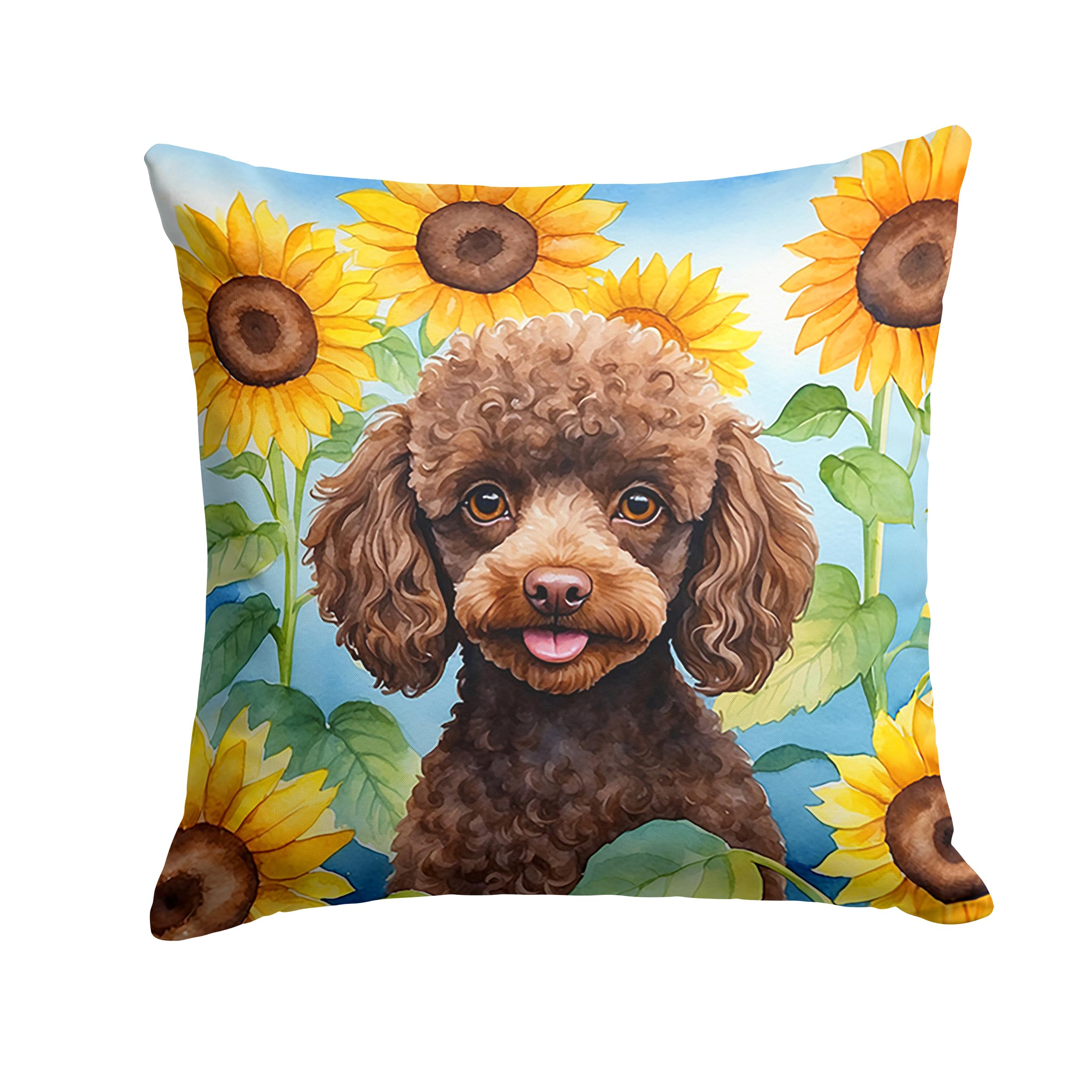 Carolines Treasures in Sunflowers Throw Pillow, 14Hx14W, Poodle 6139