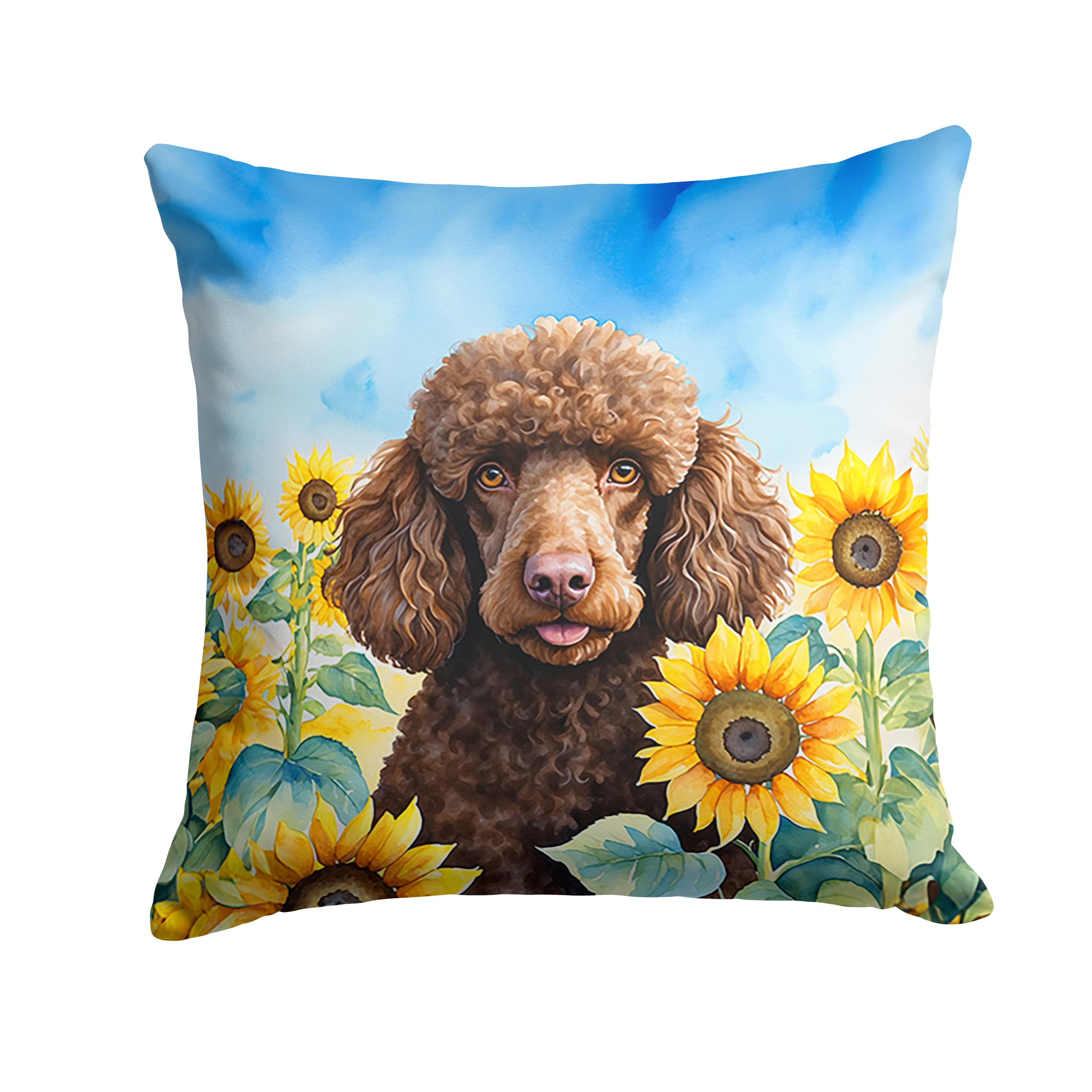 Carolines Treasures in Sunflowers Throw Pillow, 14Hx14W, Poodle 6140
