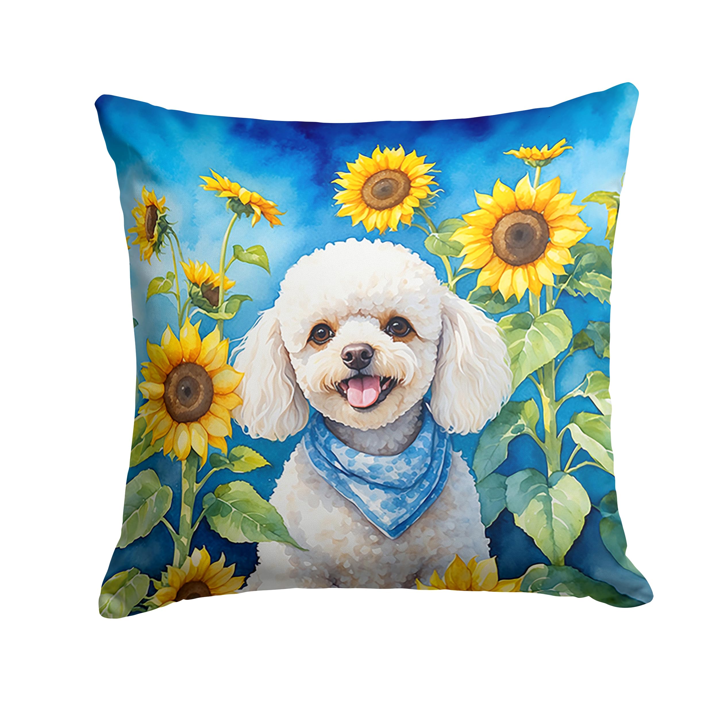 Carolines Treasures in Sunflowers Throw Pillow, 14Hx14W, Poodle 6141