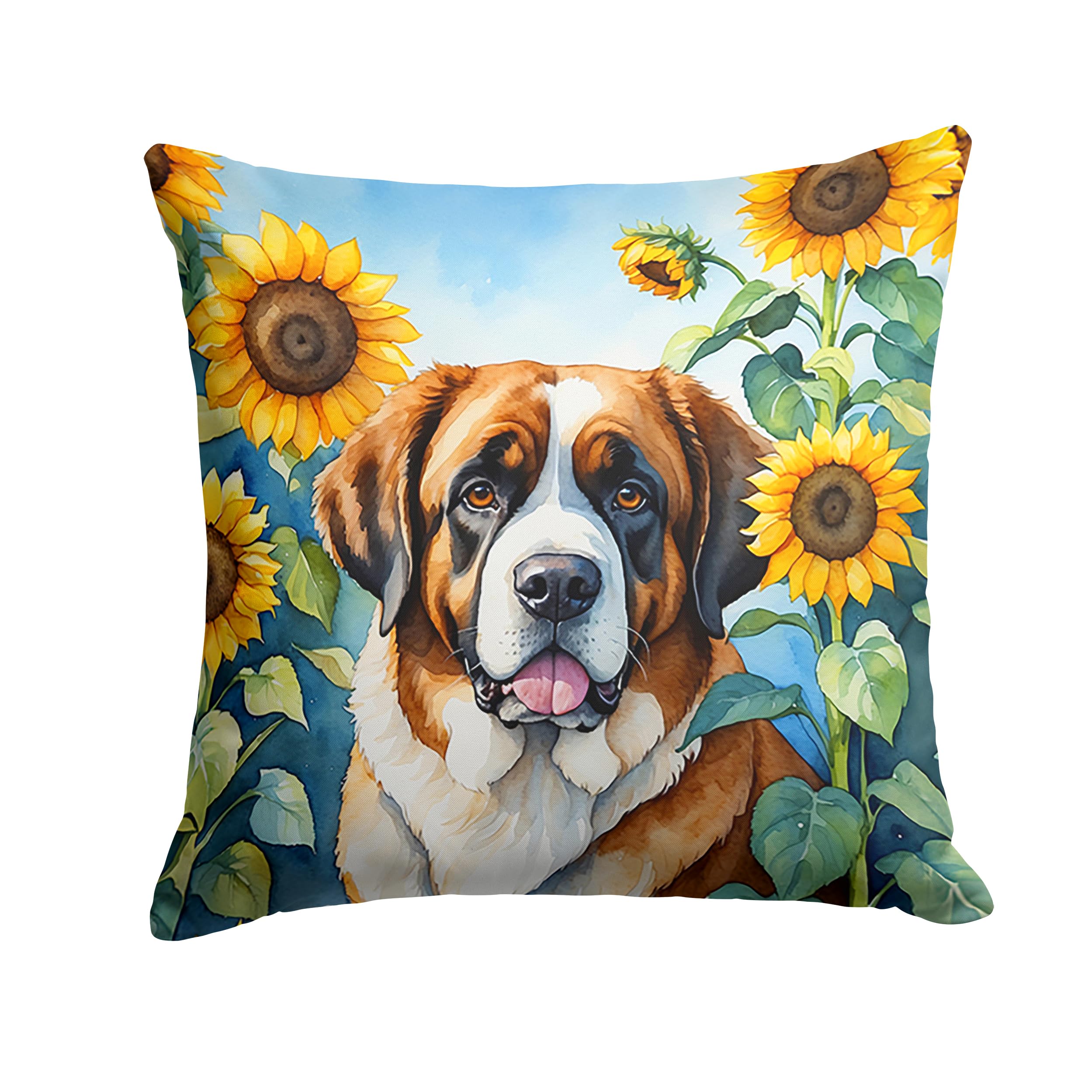 Carolines Treasures in Sunflowers Throw Pillow, 14Hx14W, Saint Bernard 6151