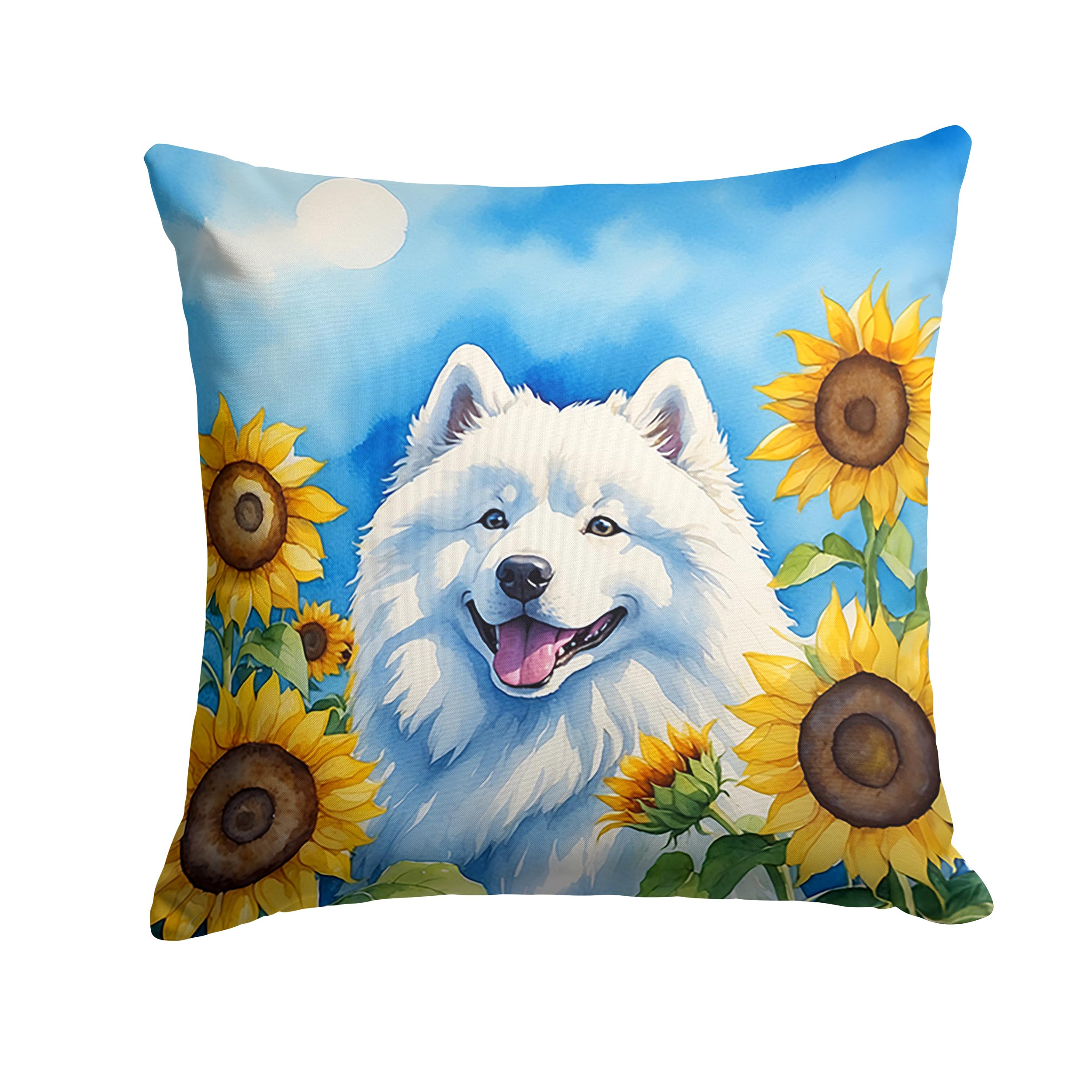 Carolines Treasures in Sunflowers Throw Pillow, 14Hx14W, Samoyed 6153