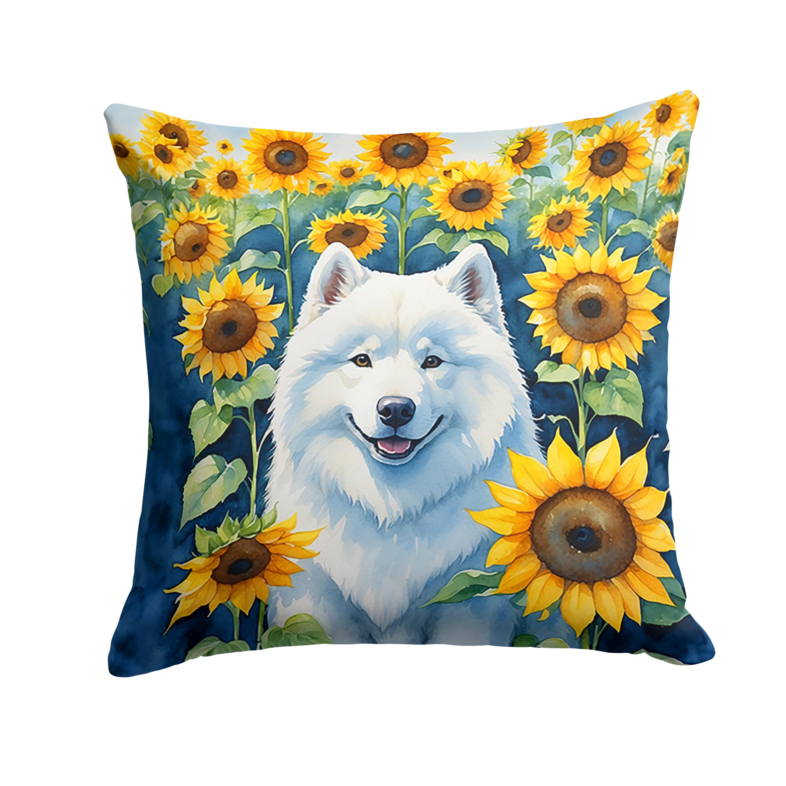 Carolines Treasures in Sunflowers Throw Pillow, 14Hx14W, Samoyed 6154