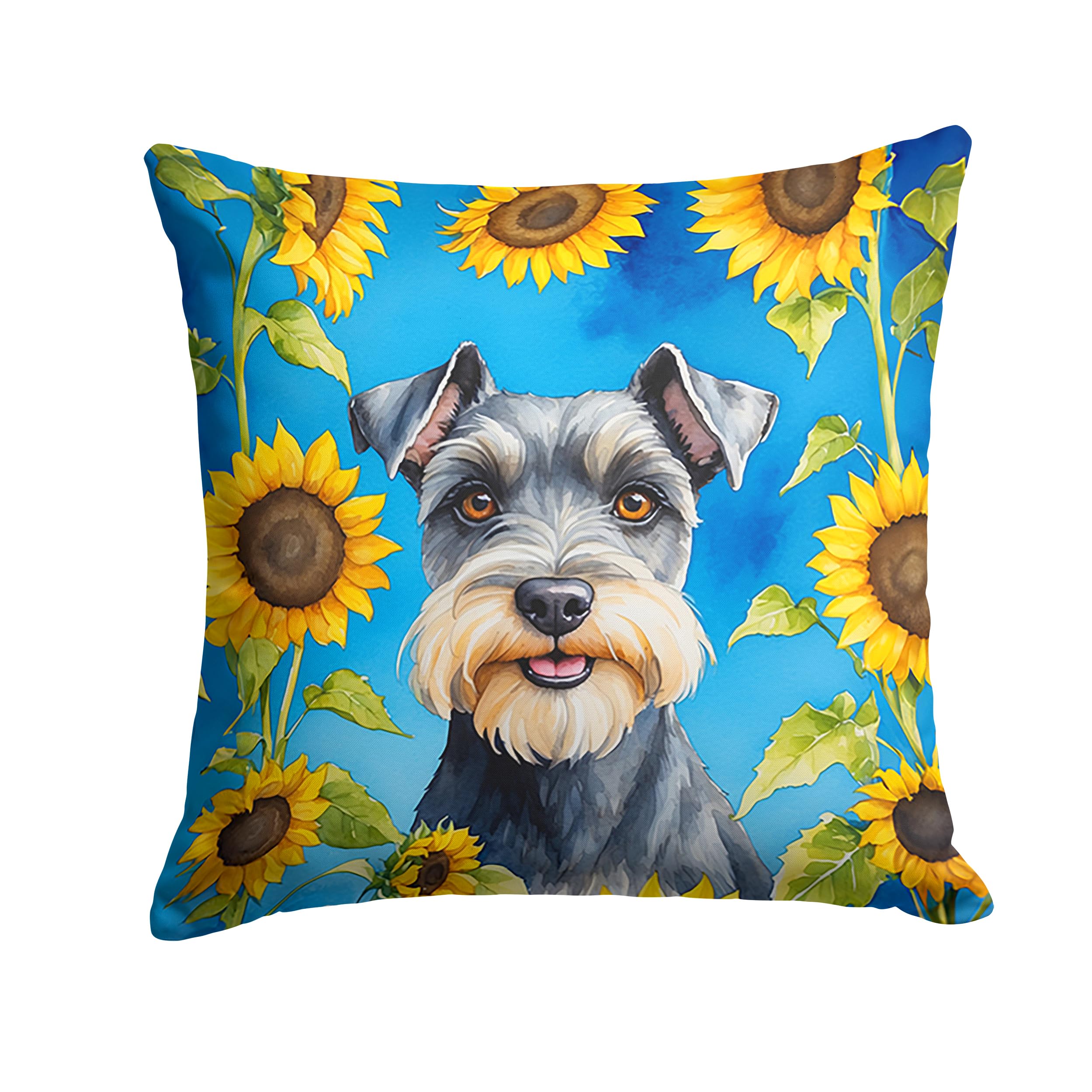 Carolines Treasures in Sunflowers Throw Pillow, 14Hx14W, Schnauzer 6156