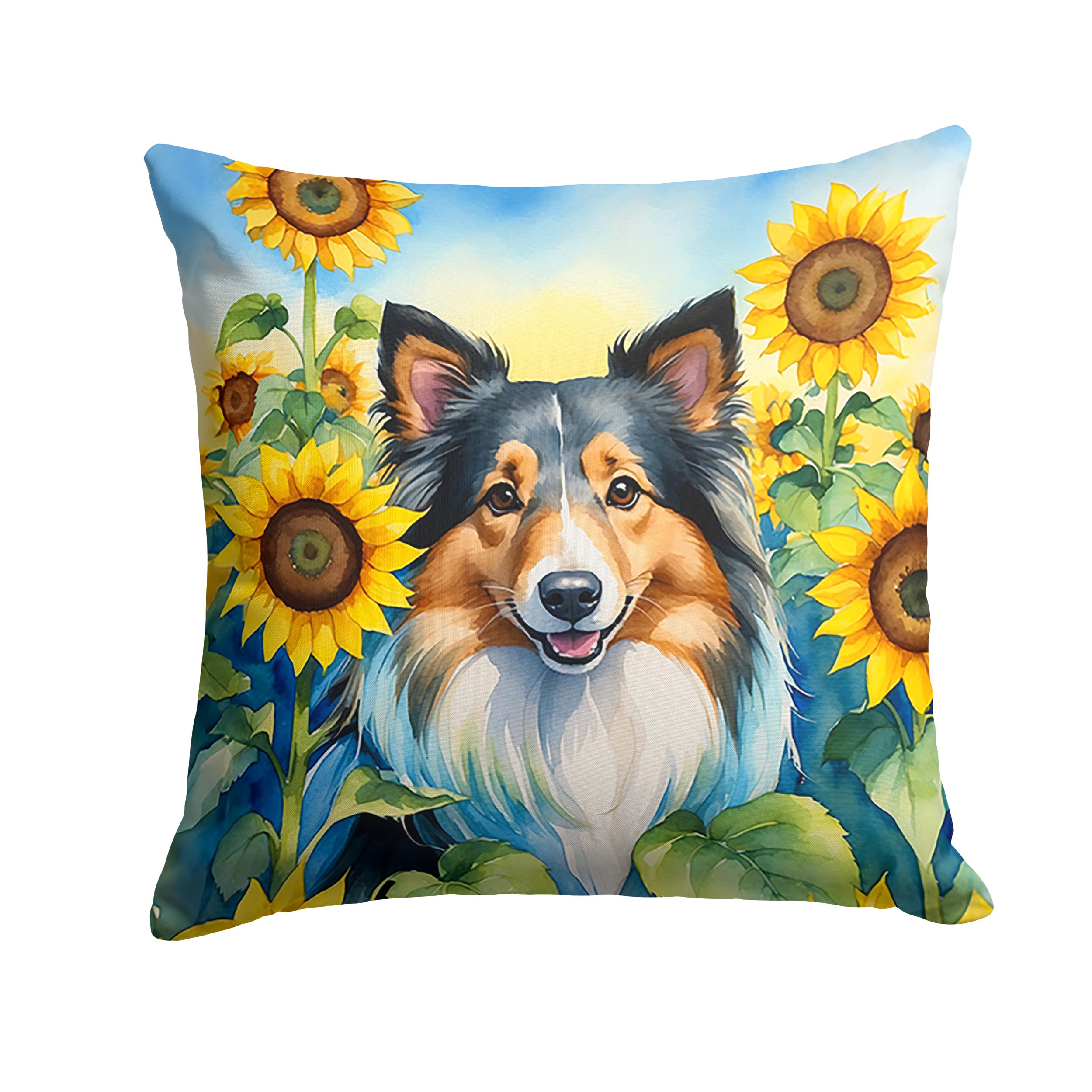 Carolines Treasures in Sunflowers Throw Pillow, 14Hx14W, Sheltie 6160