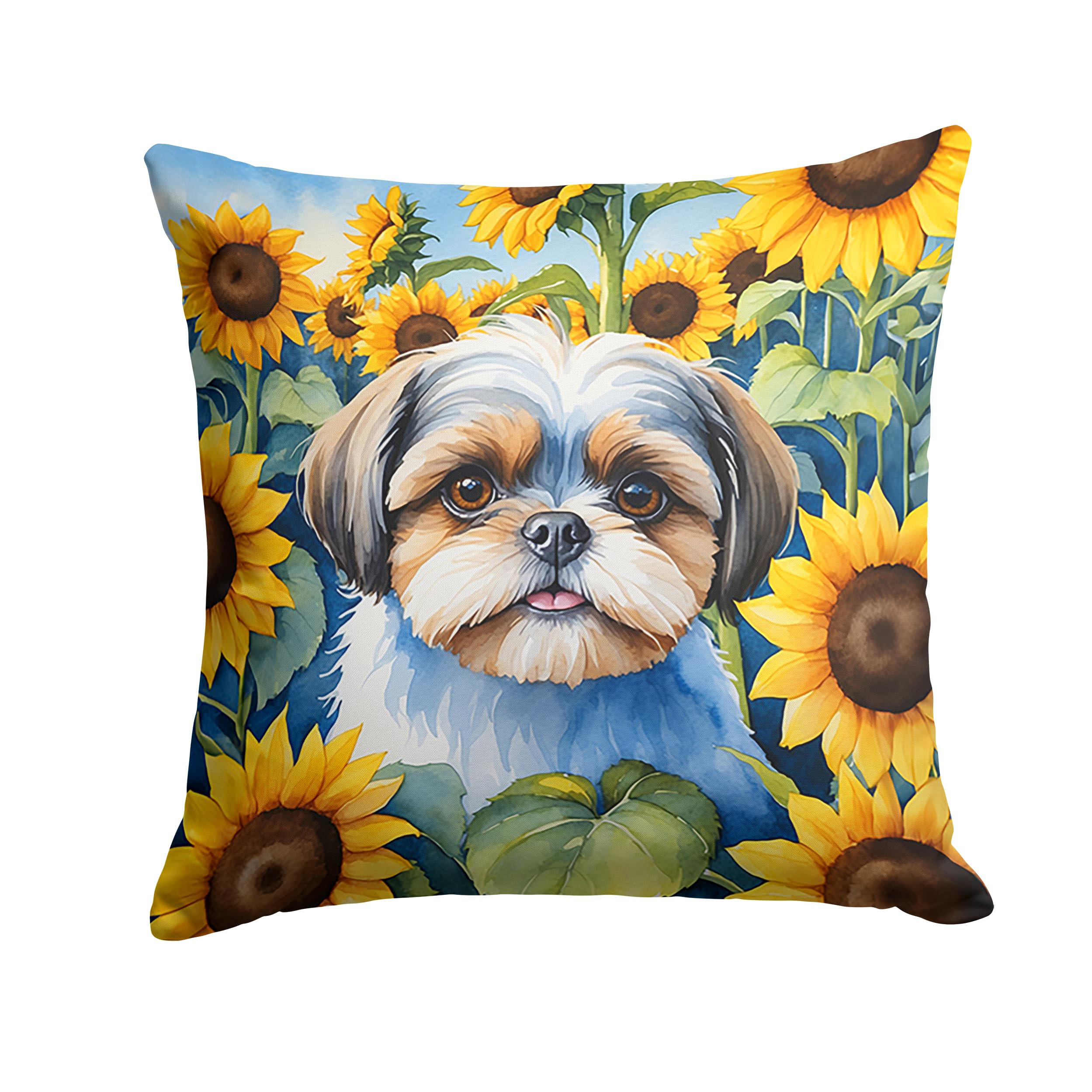 Carolines Treasures in Sunflowers Throw Pillow, 14Hx14W, Shih Tzu 6162