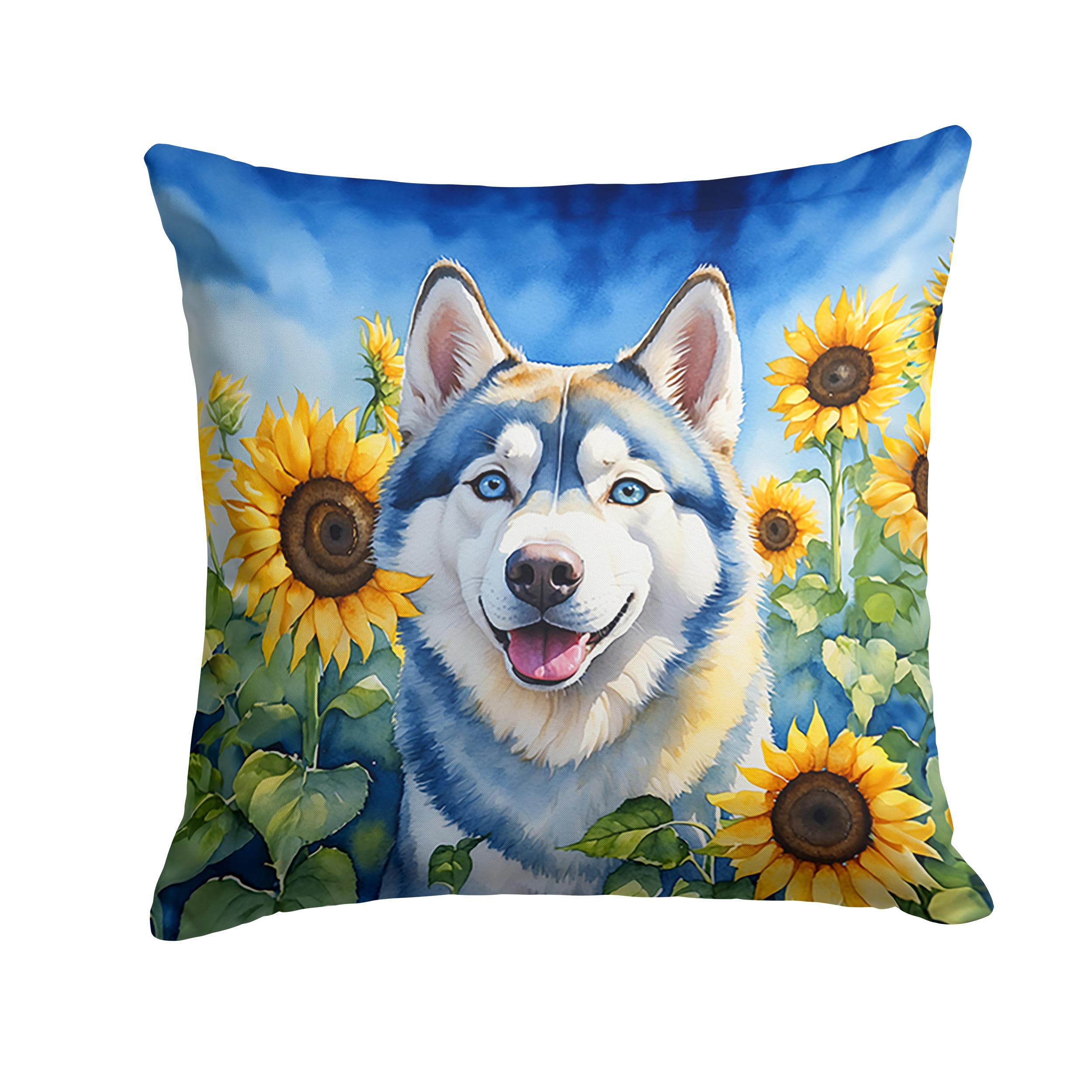 Carolines Treasures in Sunflowers Throw Pillow, 14Hx14W, Siberian Husky 6163