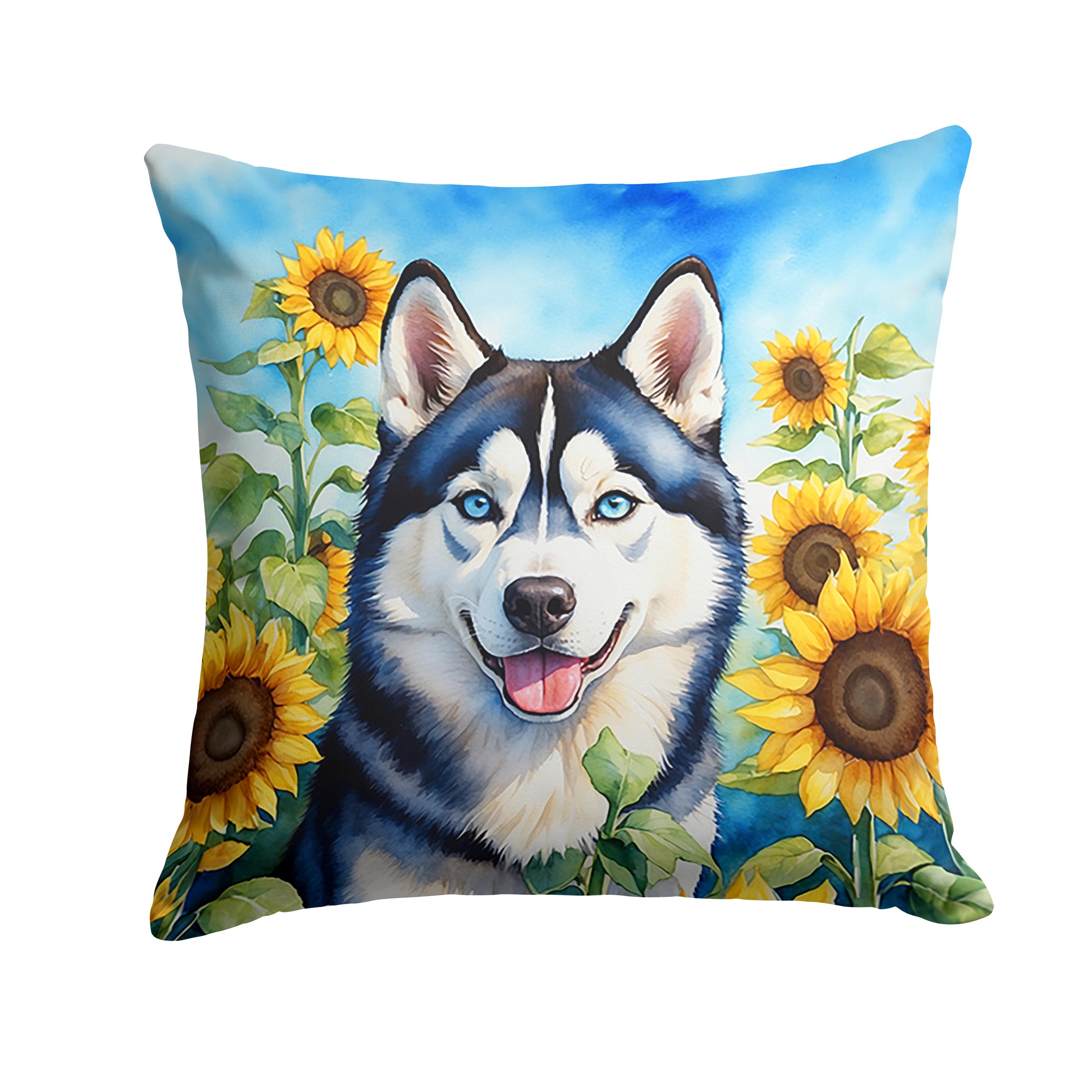 Carolines Treasures in Sunflowers Throw Pillow, 14Hx14W, Siberian Husky 6164
