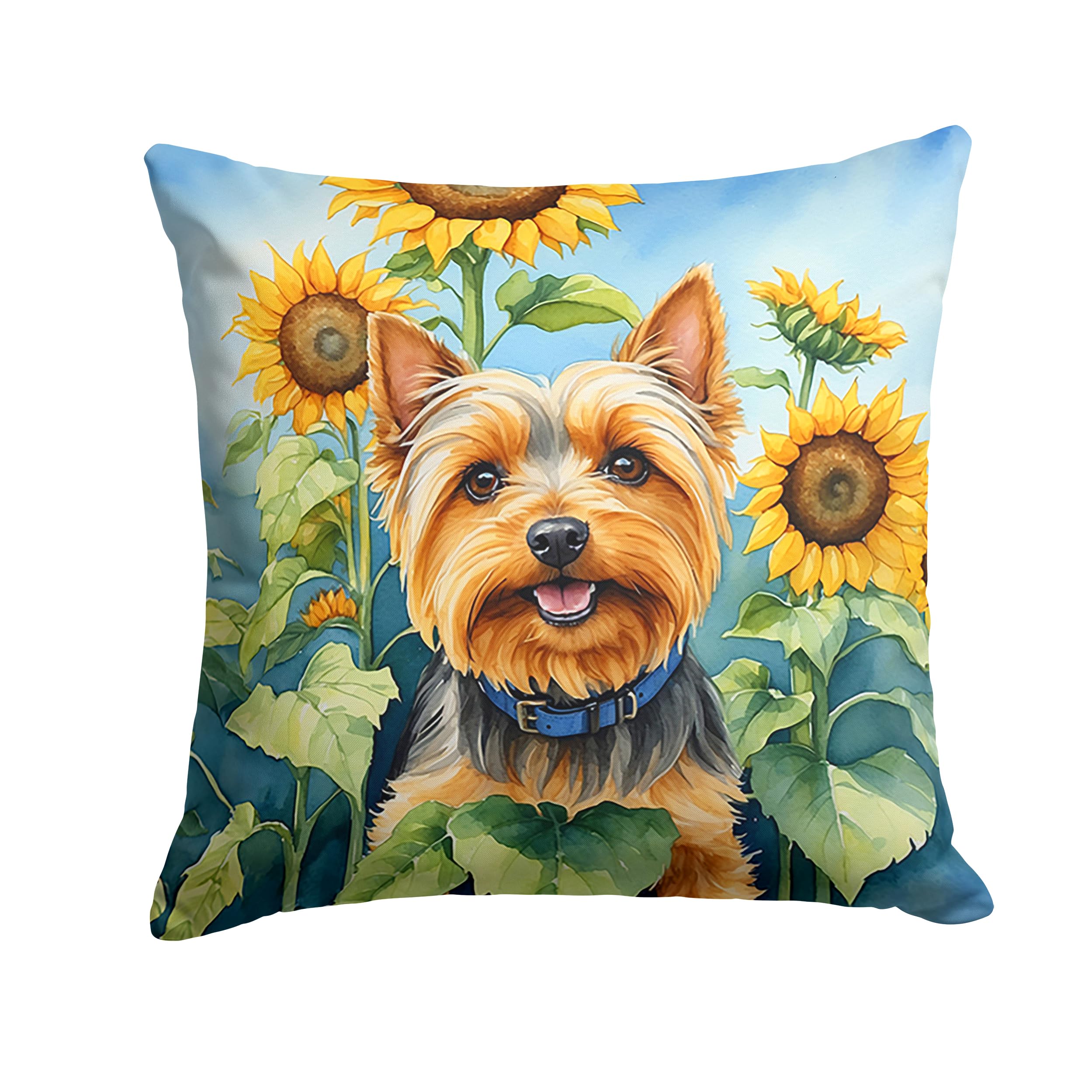 Carolines Treasures in Sunflowers Throw Pillow, 14Hx14W, Silky Terrier 6165