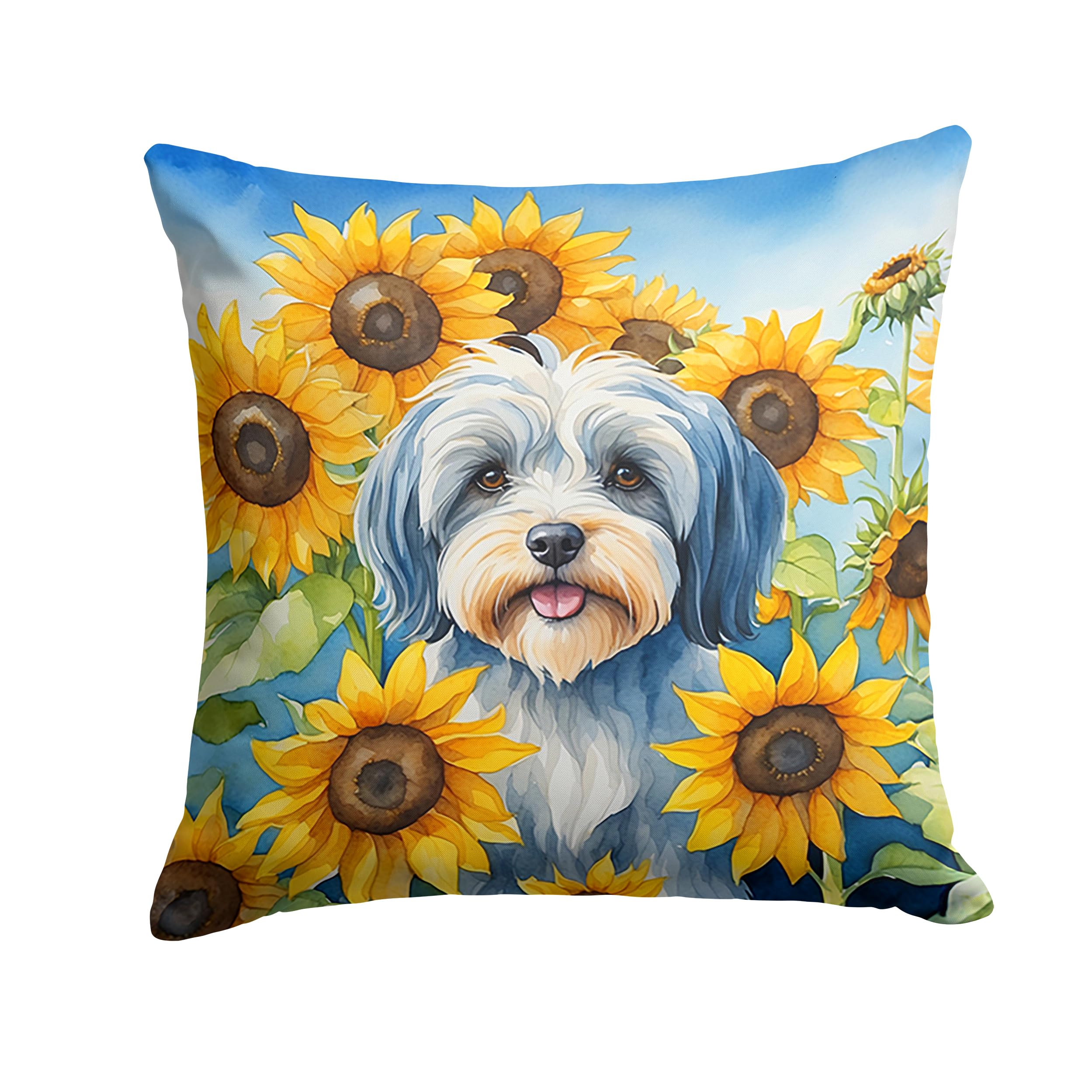 Carolines Treasures in Sunflowers Throw Pillow, 14Hx14W, Tibetan Terrier 6168