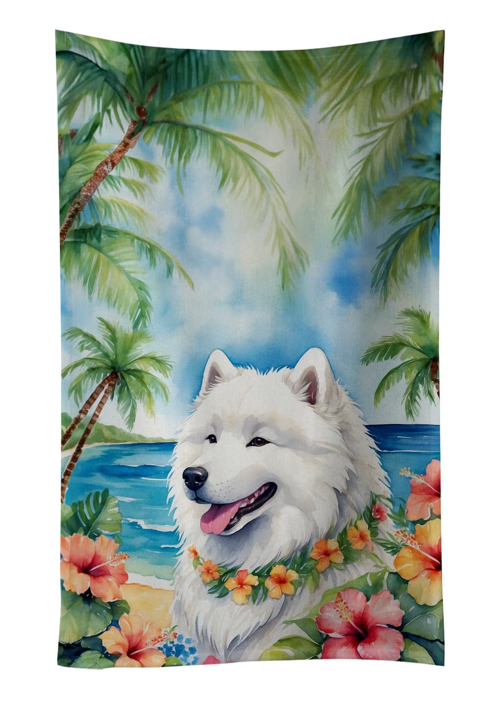 Carolines Treasures Samoyed Luau Kitchen Towel Dish Cloths Guest Hand Towel Decorative Bathroom Towel for Face,Tea, Dishcloth, Kitchen and Bath