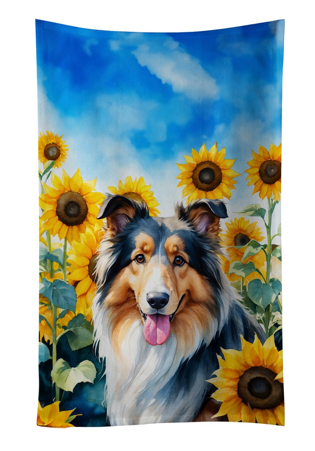 Carolines Treasures Collie in Sunflowers Kitchen Towel Dish Cloths Guest Hand Towel Decorative Bathroom Towel for Face,Tea, Dishcloth, Kitchen and Bath
