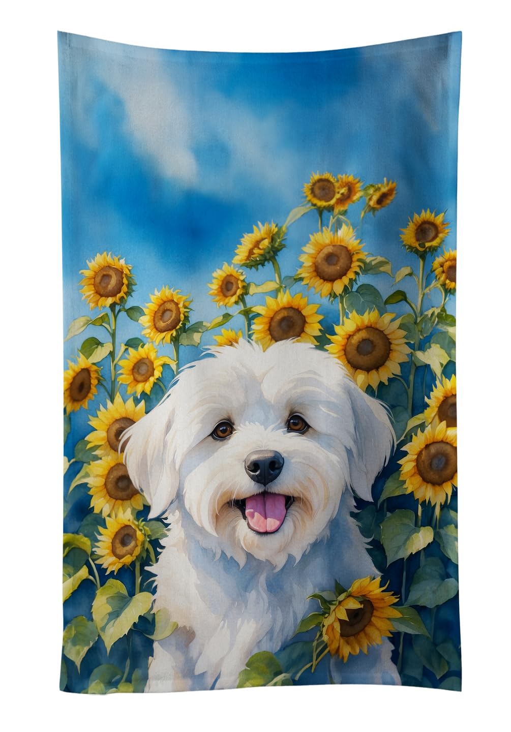 Carolines Treasures Coton de Tulear in Sunflowers Kitchen Towel Dish Cloths Guest Hand Towel Decorative Bathroom Towel for Face,Tea, Dishcloth, Kitchen and Bath