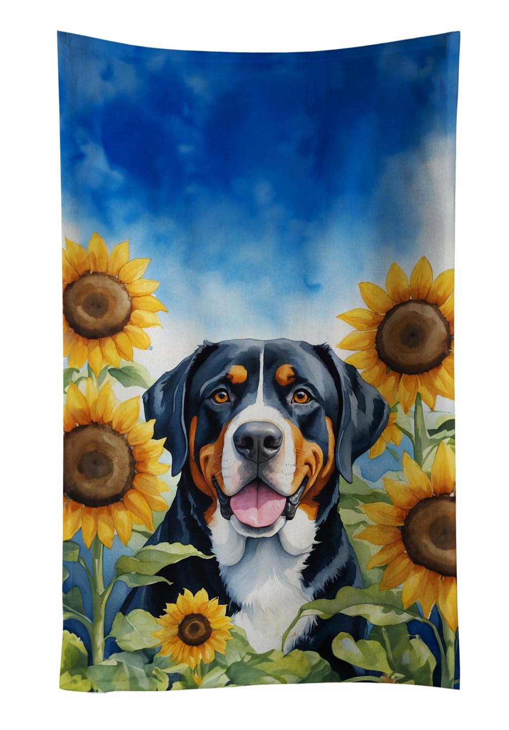 Carolines Treasures Greater Swiss Mountain Dog in Sunflowers Kitchen Towel Dish Cloths Guest Hand Towel Decorative Bathroom Towel for Face,Tea, Dishcloth, Kitchen and Bath