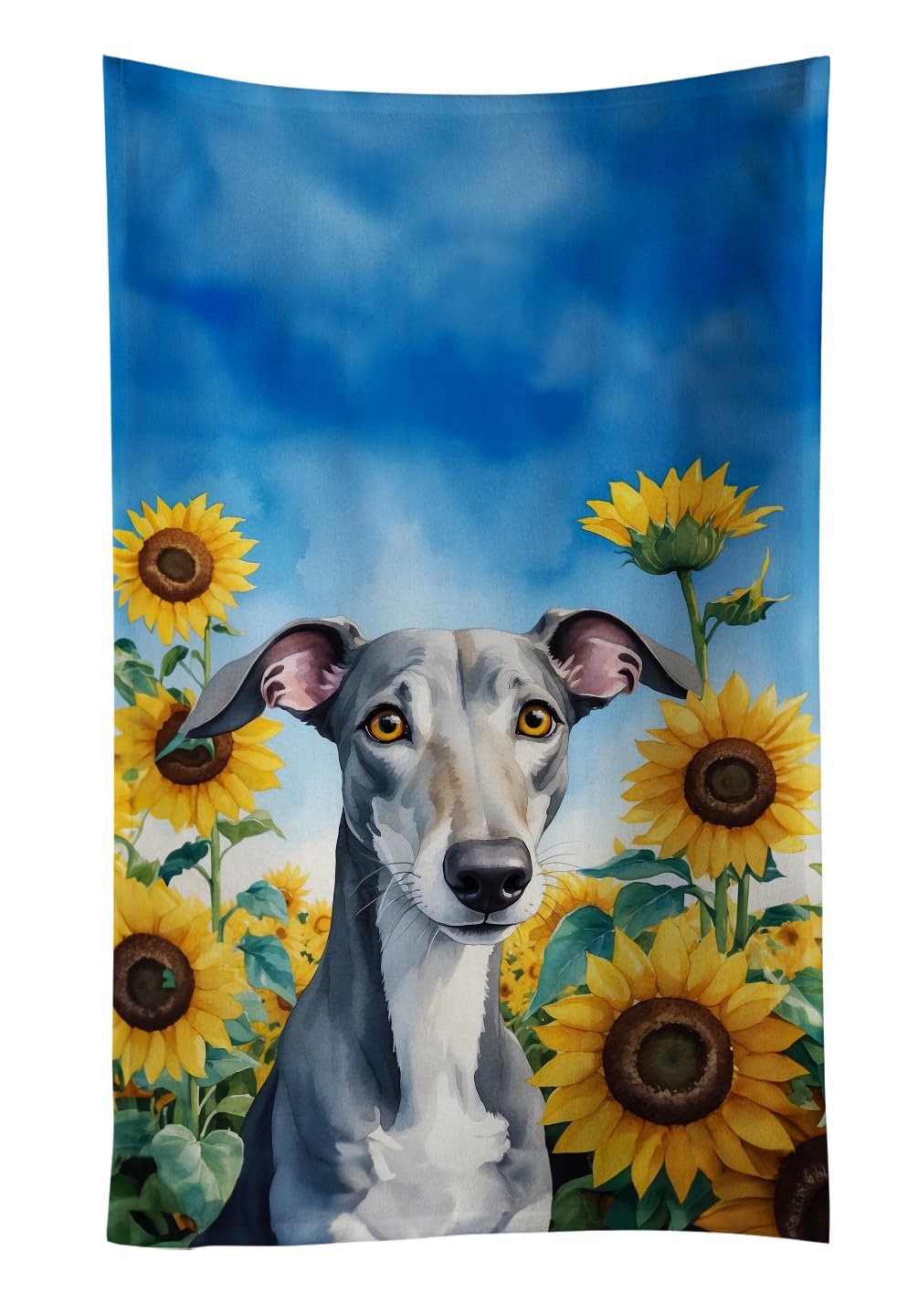 Carolines Treasures Greyhound in Sunflowers Kitchen Towel Dish Cloths Guest Hand Towel Decorative Bathroom Towel for Face,Tea, Dishcloth, Kitchen and Bath