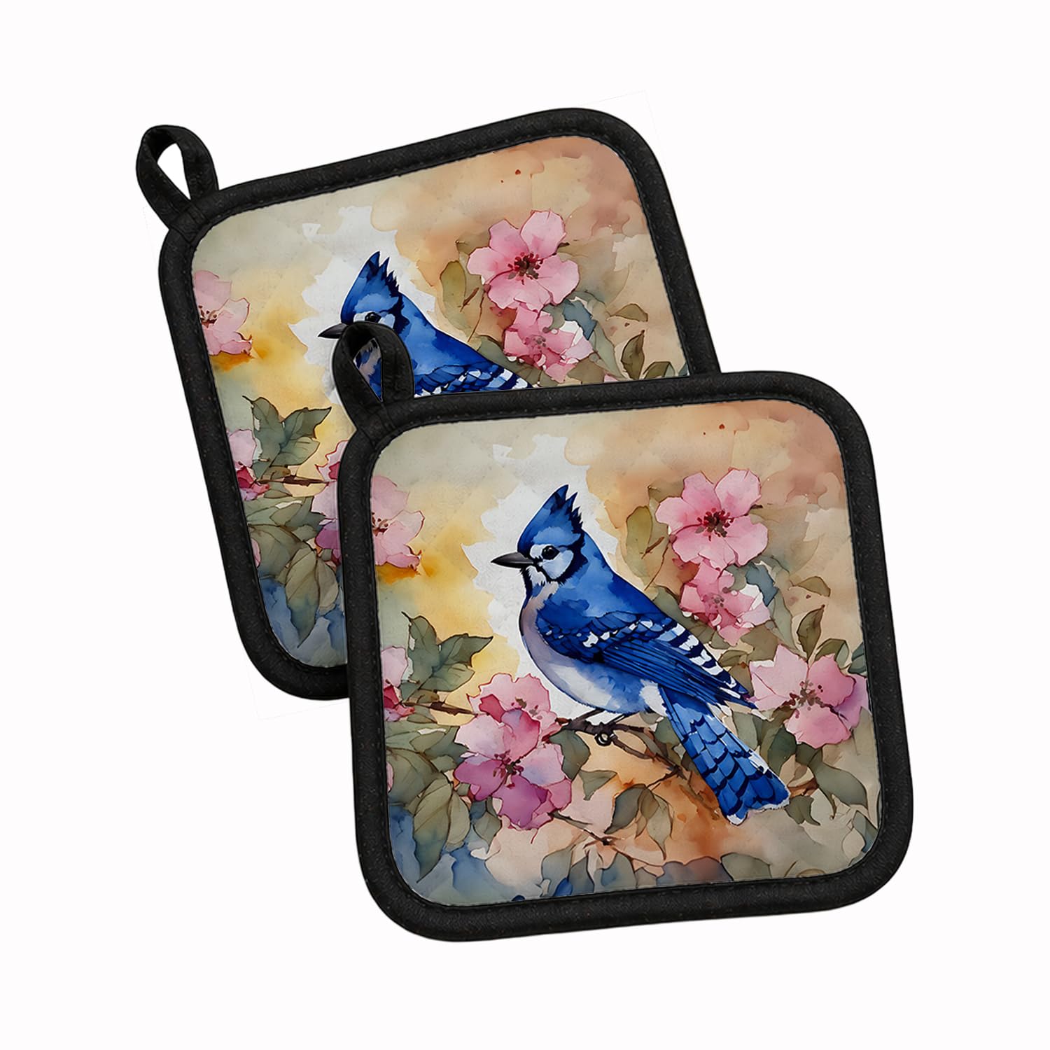 Carolines Treasures Blue Jay Pair of Pot Holders Kitchen Heat Resistant Pot Holders Sets Oven Hot Pads for Cooking Baking BBQ, 7 1/2 x 7 1/2