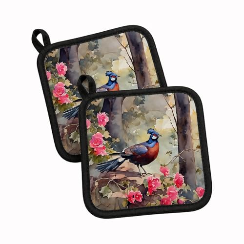 Carolines Treasures Pheasant Pair of Pot Holders Kitchen Heat Resistant Pot Holders Sets Oven Hot Pads for Cooking Baking BBQ, 7 1/2 x 7 1/2