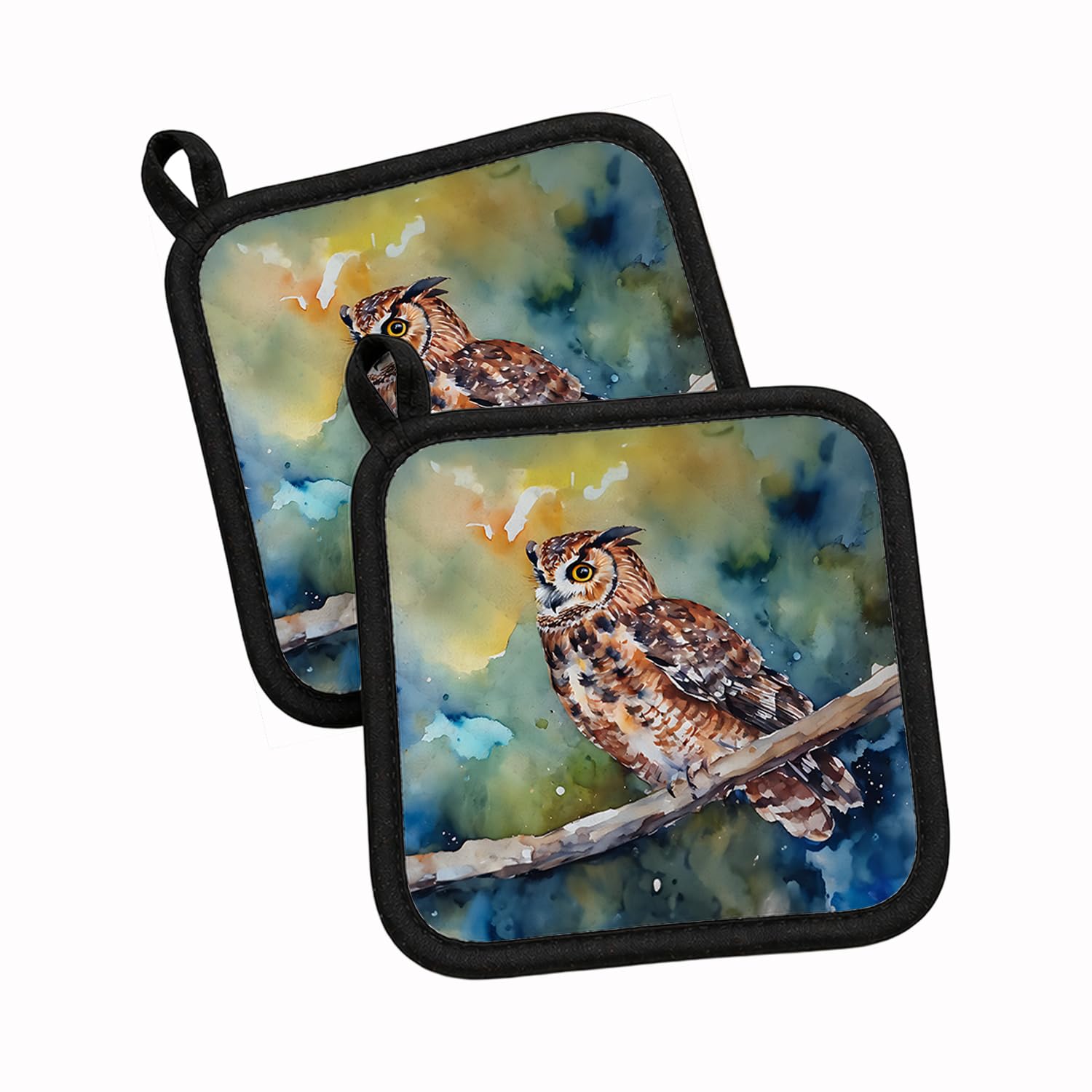 Carolines Treasures Tawny Owl Pair of Pot Holders Kitchen Heat Resistant Pot Holders Sets Oven Hot Pads for Cooking Baking BBQ, 7 1/2 x 7 1/2