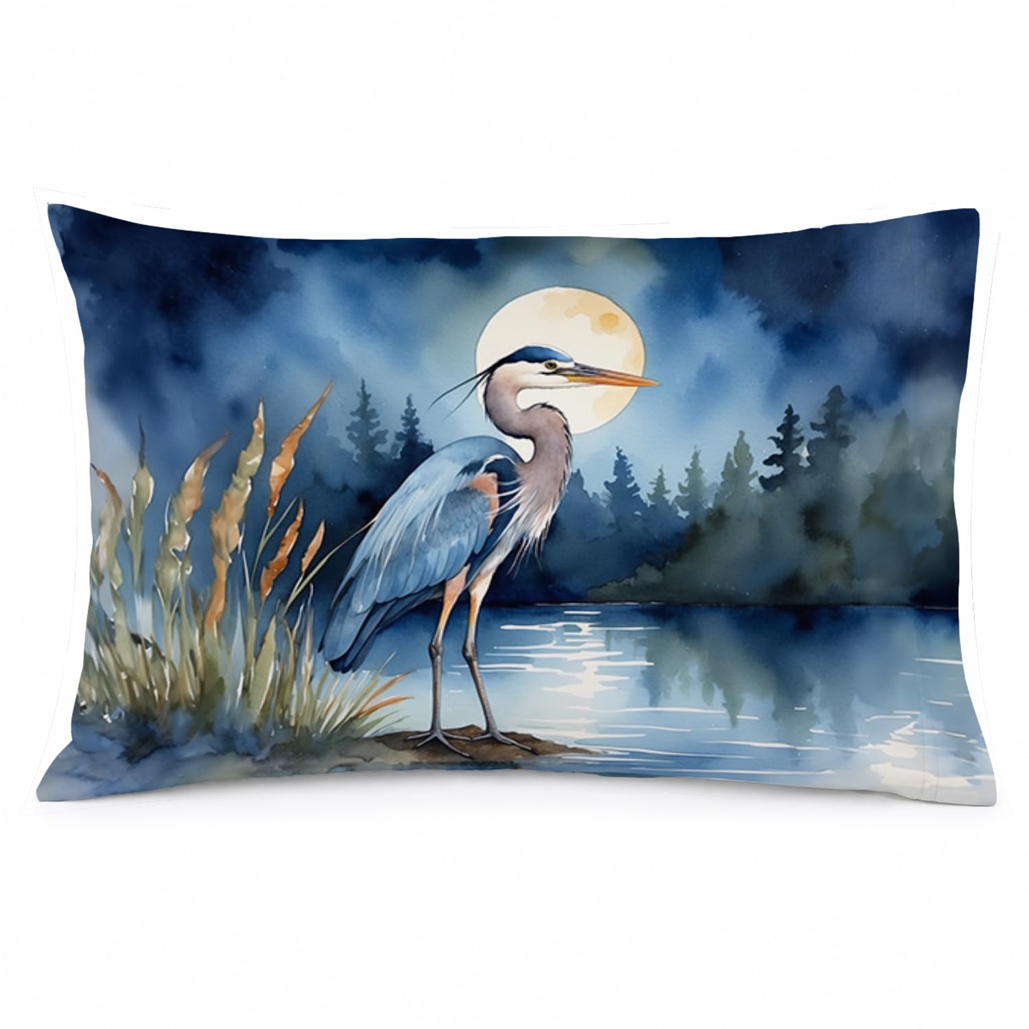 Carolines Treasures Blue Heron Under the Moonlight Standard Pillowcase Lightweight Super Soft Easy Care Decorative Artwork Pillowcase, Standard