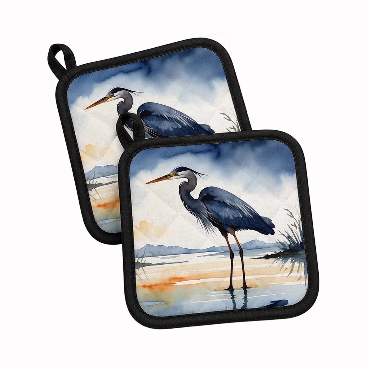 Carolines Treasures Blue Heron Barely Lit Sky Pair of Pot Holders Kitchen Heat Resistant Pot Holders Sets Oven Hot Pads for Cooking Baking BBQ, 7 1/2 x 7 1/2