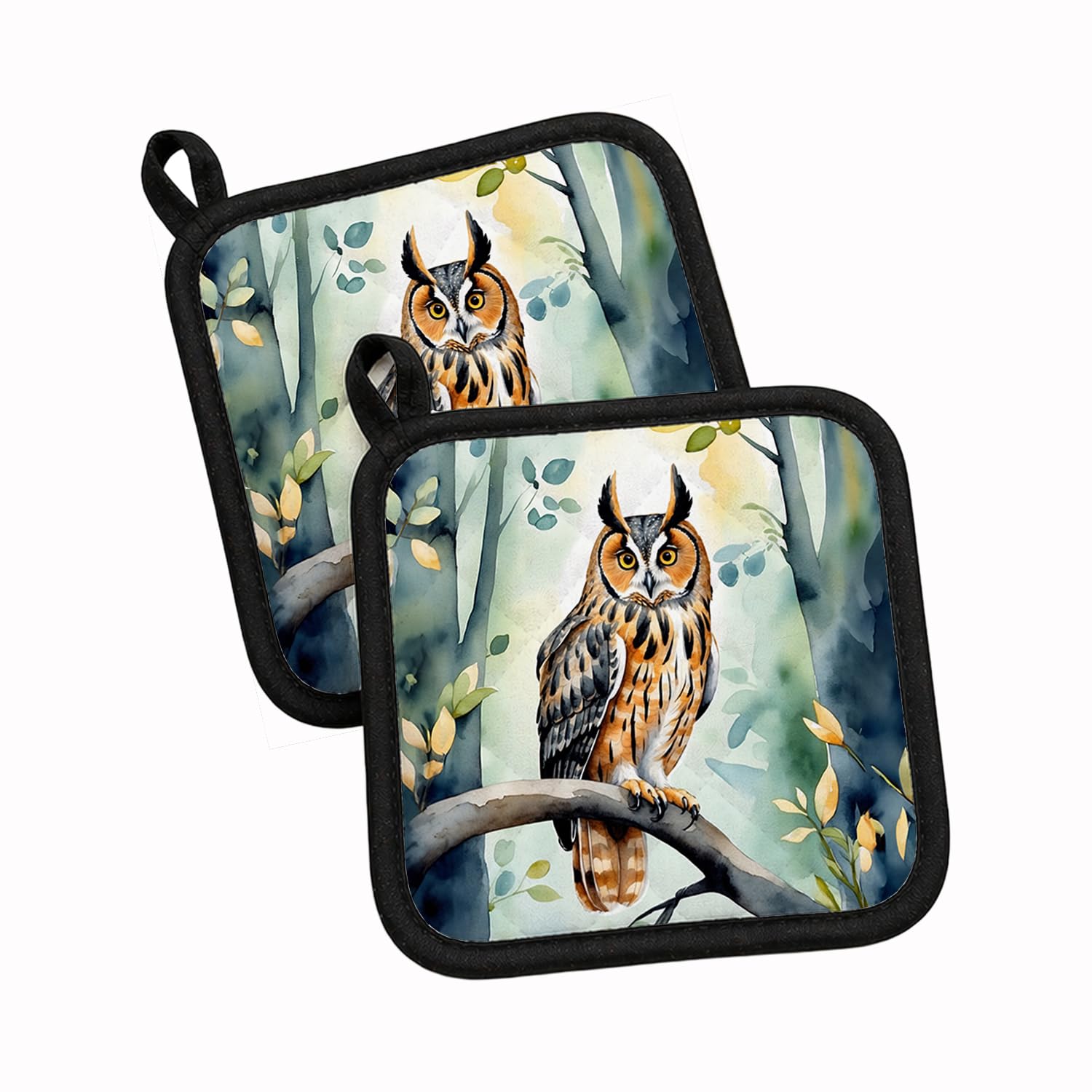 Carolines Treasures LongEared Owl Pair of Pot Holders Kitchen Heat Resistant Pot Holders Sets Oven Hot Pads for Cooking Baking BBQ, 7 1/2 x 7 1/2