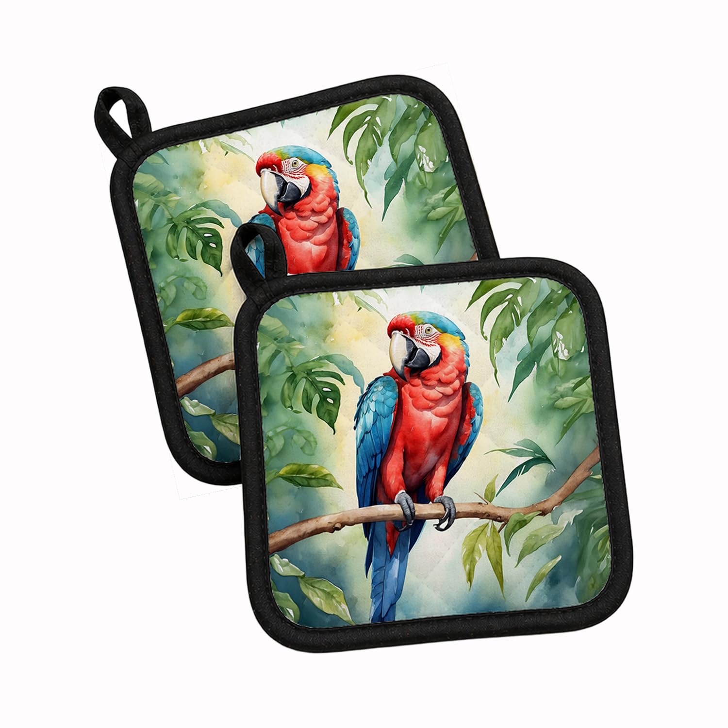 Carolines Treasures Macaw Parrot Pair of Pot Holders Kitchen Heat Resistant Pot Holders Sets Oven Hot Pads for Cooking Baking BBQ, 7 1/2 x 7 1/2