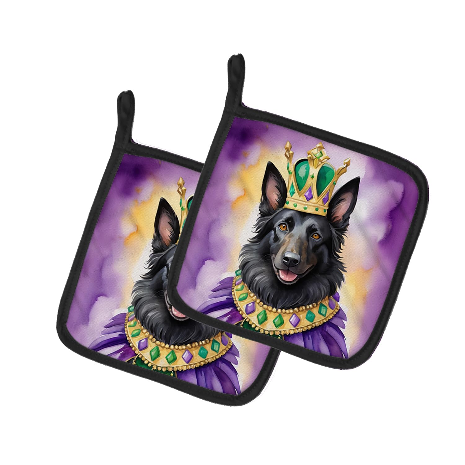 Carolines Treasures Belgian Sheepdog King of Mardi Gras Pair of Pot Holders Kitchen Heat Resistant Pot Holders Sets Oven Hot Pads for Cooking Baking BBQ, 7 1/2 x 7 1/2