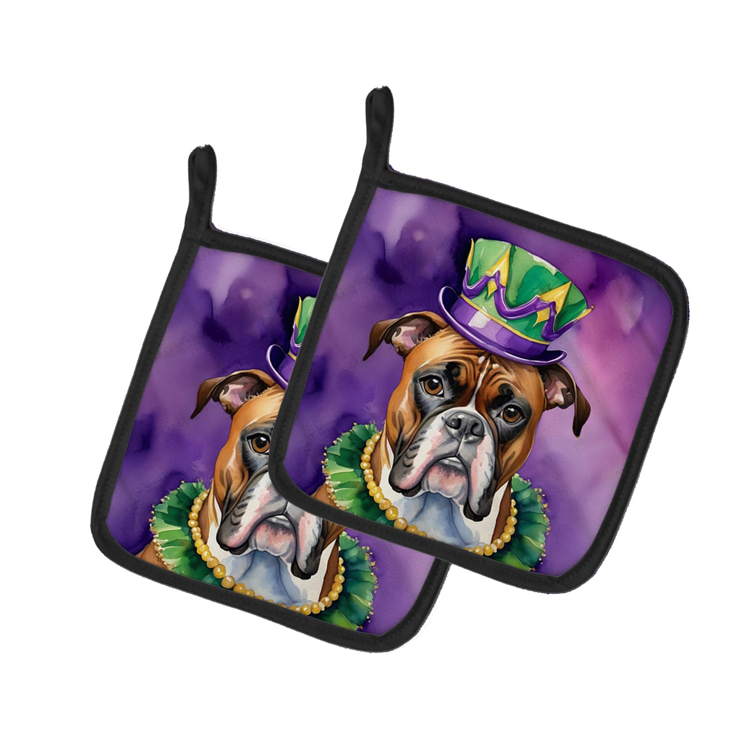 Carolines Treasures Boxer King of Mardi Gras Pair of Pot Holders Kitchen Heat Resistant Pot Holders Sets Oven Hot Pads for Cooking Baking BBQ, 7 1/2 x 7 1/2