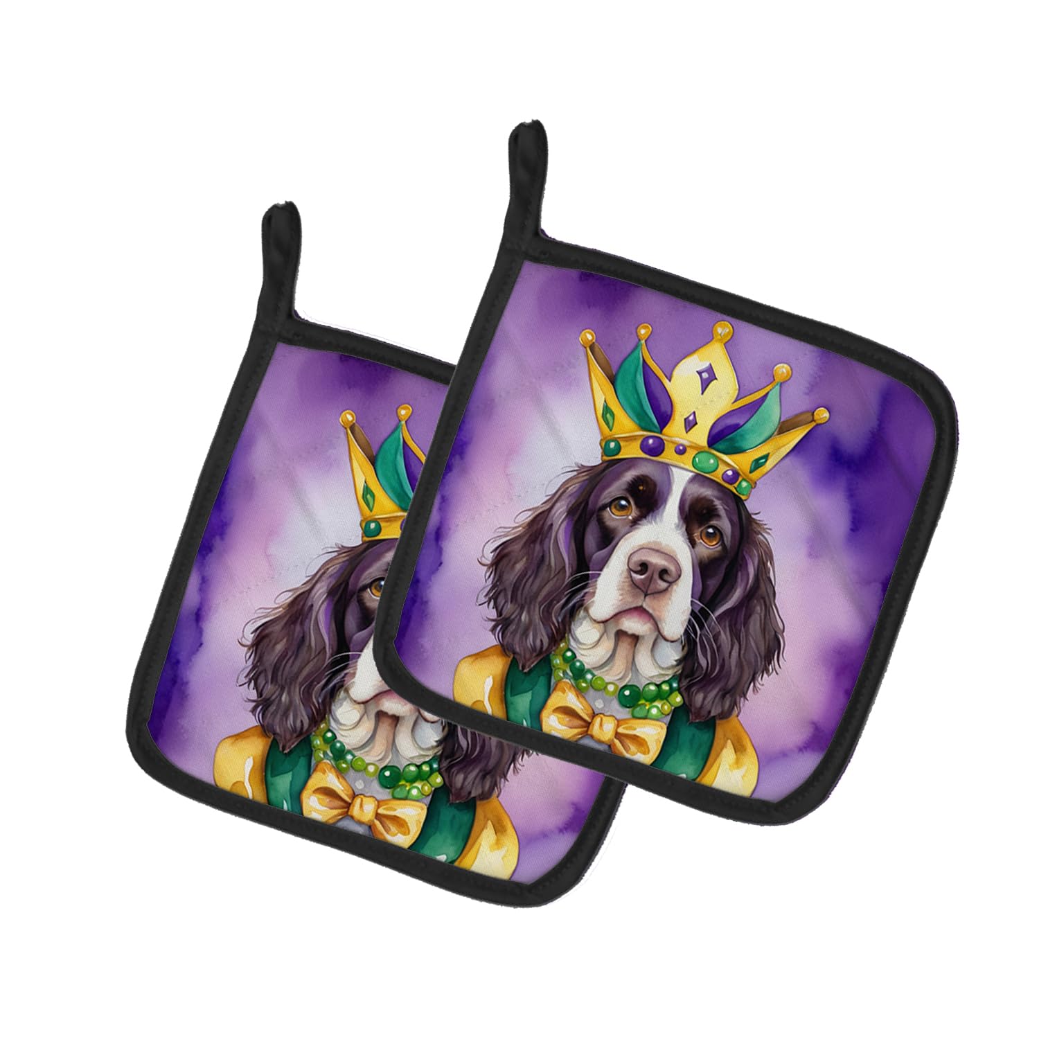 Carolines Treasures English Springer Spaniel King of Mardi Gras Pair of Pot Holders Kitchen Heat Resistant Pot Holders Sets Oven Hot Pads for Cooking Baking BBQ, 7 1/2 x 7 1/2