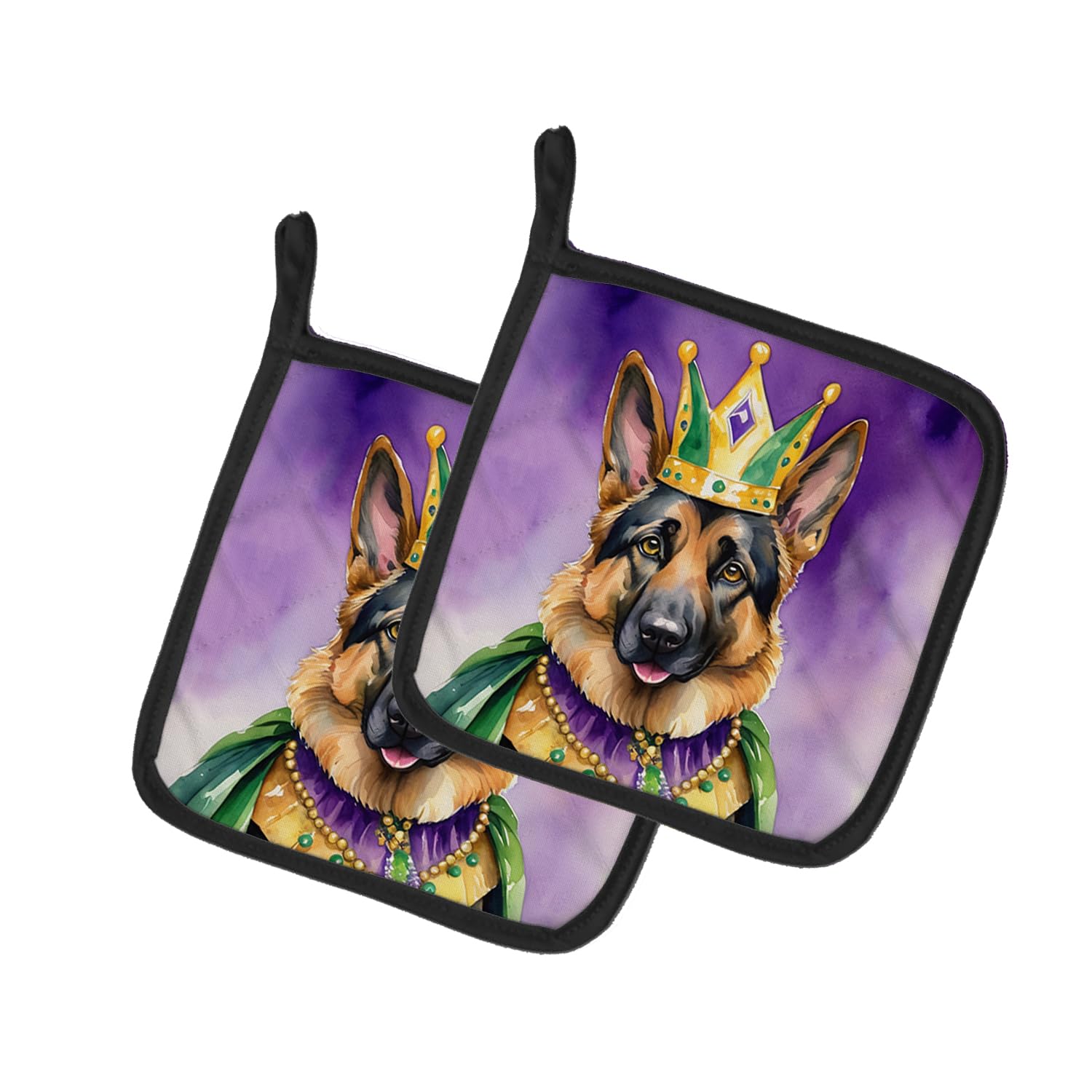 Carolines Treasures German Shepherd King of Mardi Gras Pair of Pot Holders Kitchen Heat Resistant Pot Holders Sets Oven Hot Pads for Cooking Baking BBQ, 7 1/2 x 7 1/2