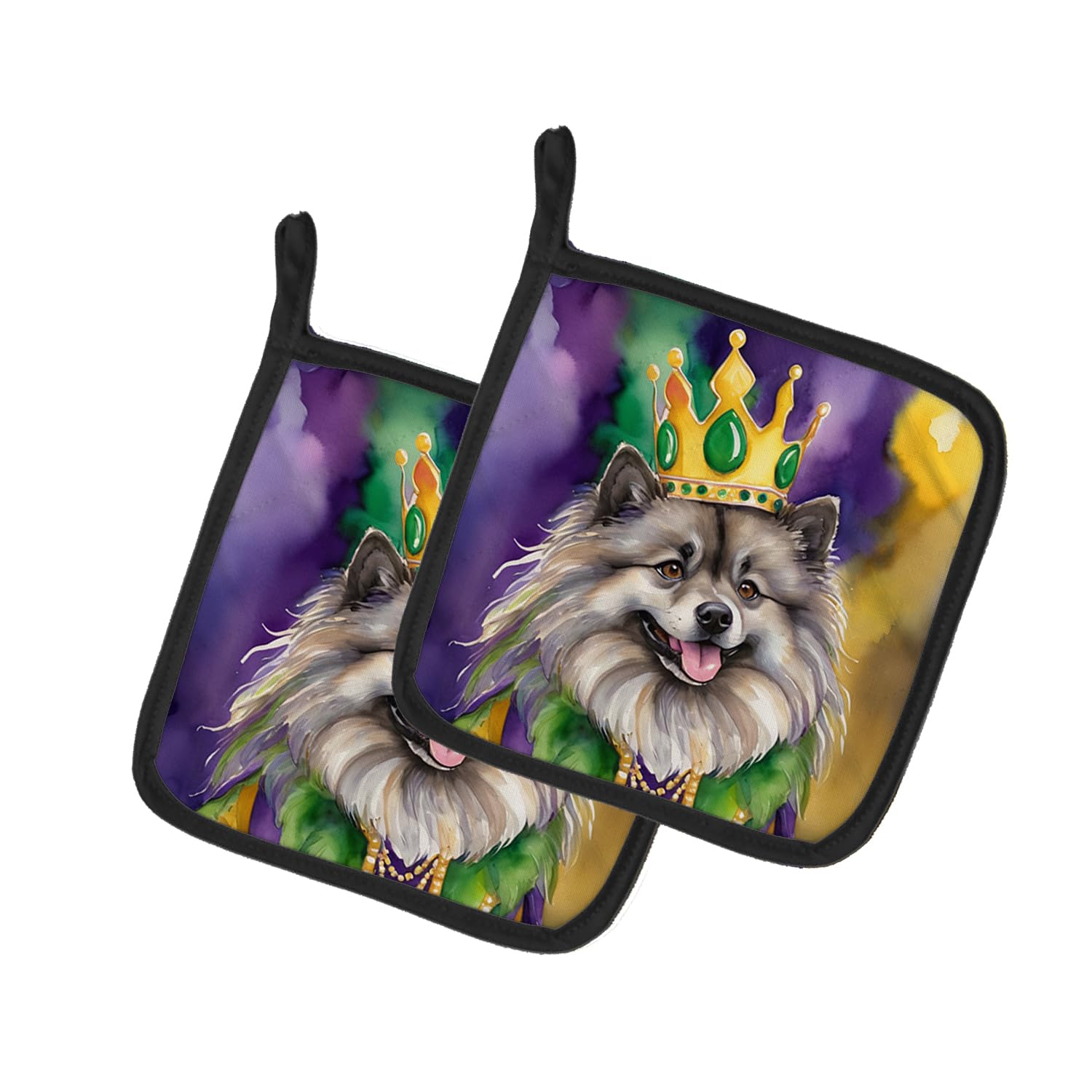 Carolines Treasures Keeshond King of Mardi Gras Pair of Pot Holders Kitchen Heat Resistant Pot Holders Sets Oven Hot Pads for Cooking Baking BBQ, 7 1/2 x 7 1/2