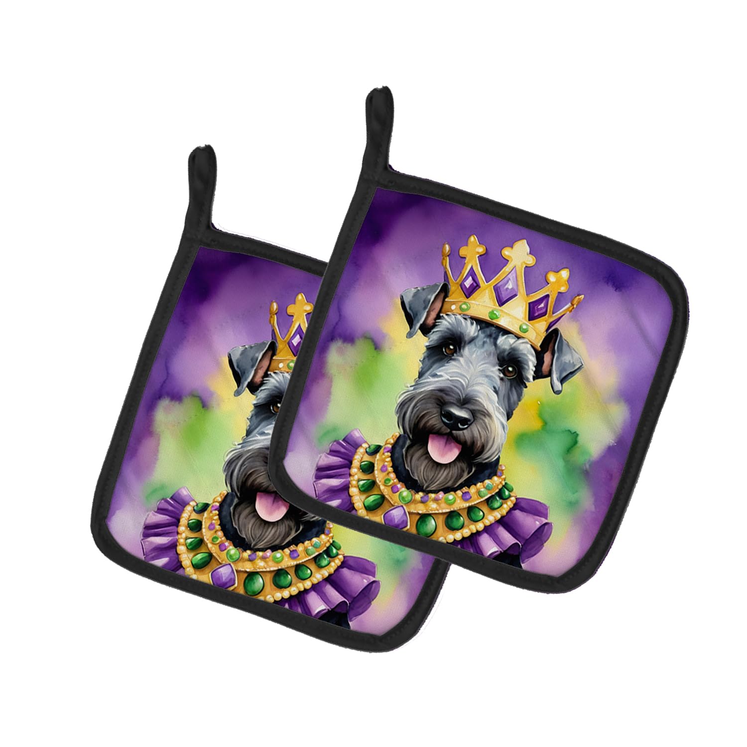Carolines Treasures Kerry Blue Terrier King of Mardi Gras Pair of Pot Holders Kitchen Heat Resistant Pot Holders Sets Oven Hot Pads for Cooking Baking BBQ, 7 1/2 x 7 1/2