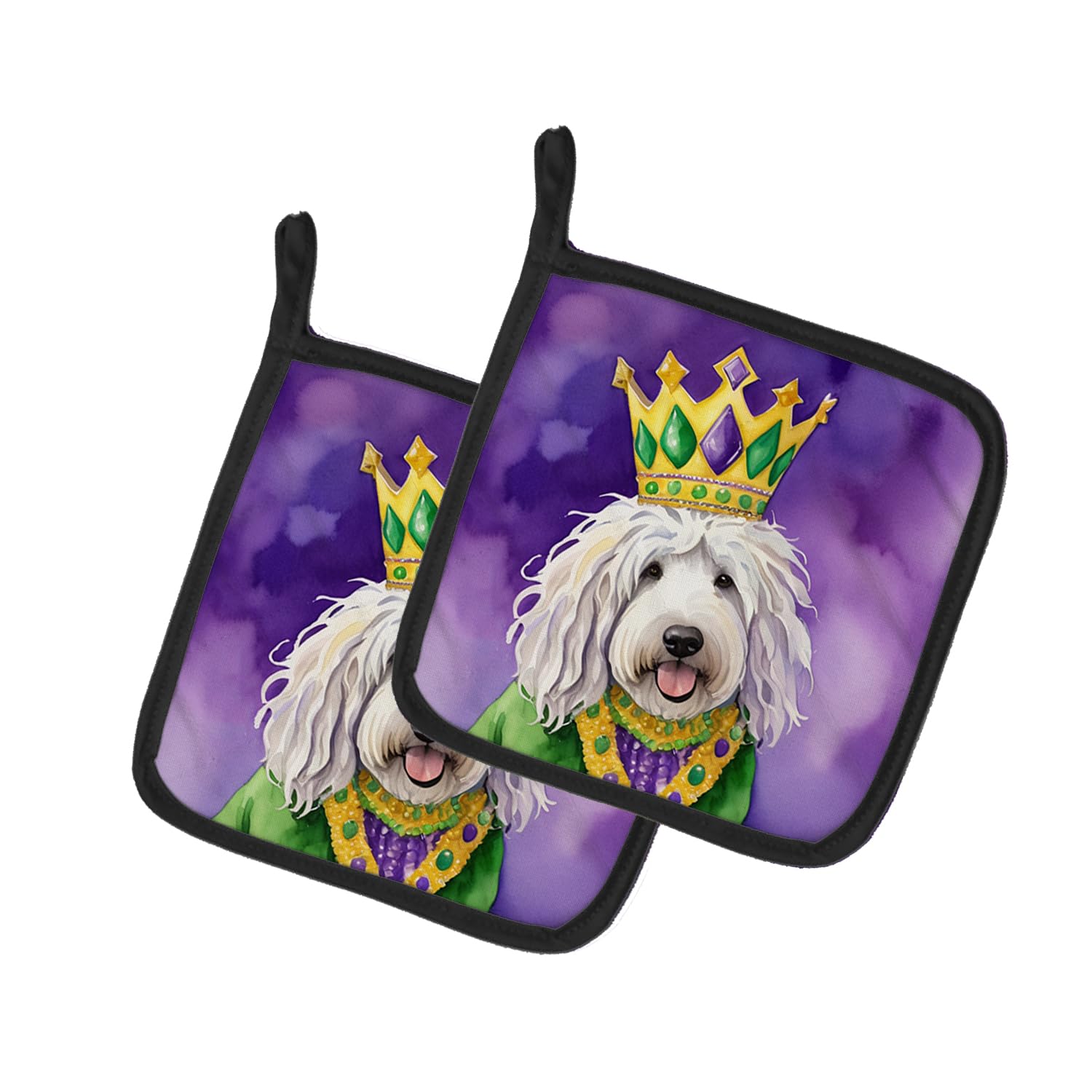 Carolines Treasures Komondor King of Mardi Gras Pair of Pot Holders Kitchen Heat Resistant Pot Holders Sets Oven Hot Pads for Cooking Baking BBQ, 7 1/2 x 7 1/2