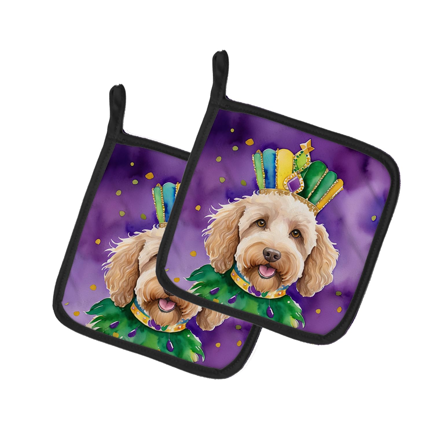 Carolines Treasures Labradoodle King of Mardi Gras Pair of Pot Holders Kitchen Heat Resistant Pot Holders Sets Oven Hot Pads for Cooking Baking BBQ, 7 1/2 x 7 1/2