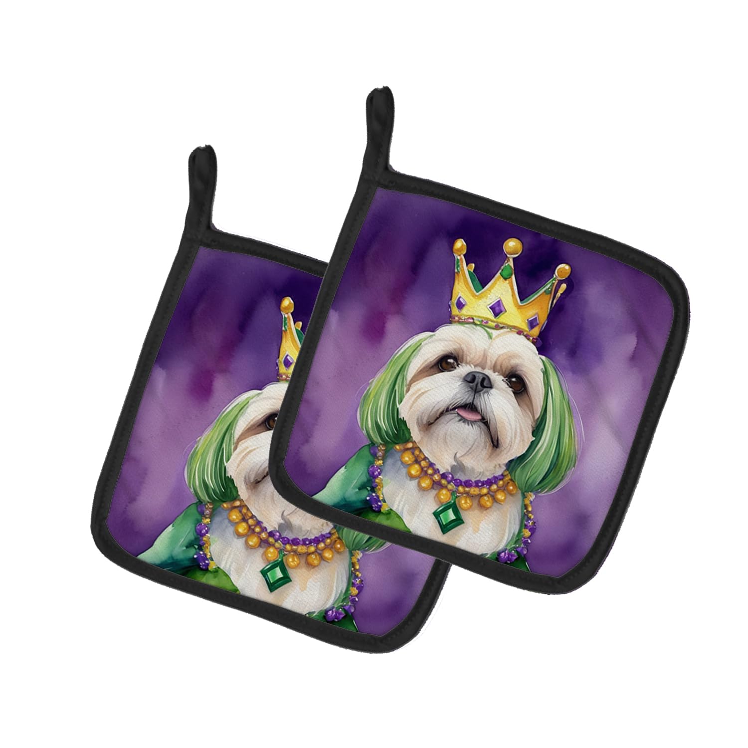 Carolines Treasures Lhasa Apso King of Mardi Gras Pair of Pot Holders Kitchen Heat Resistant Pot Holders Sets Oven Hot Pads for Cooking Baking BBQ, 7 1/2 x 7 1/2