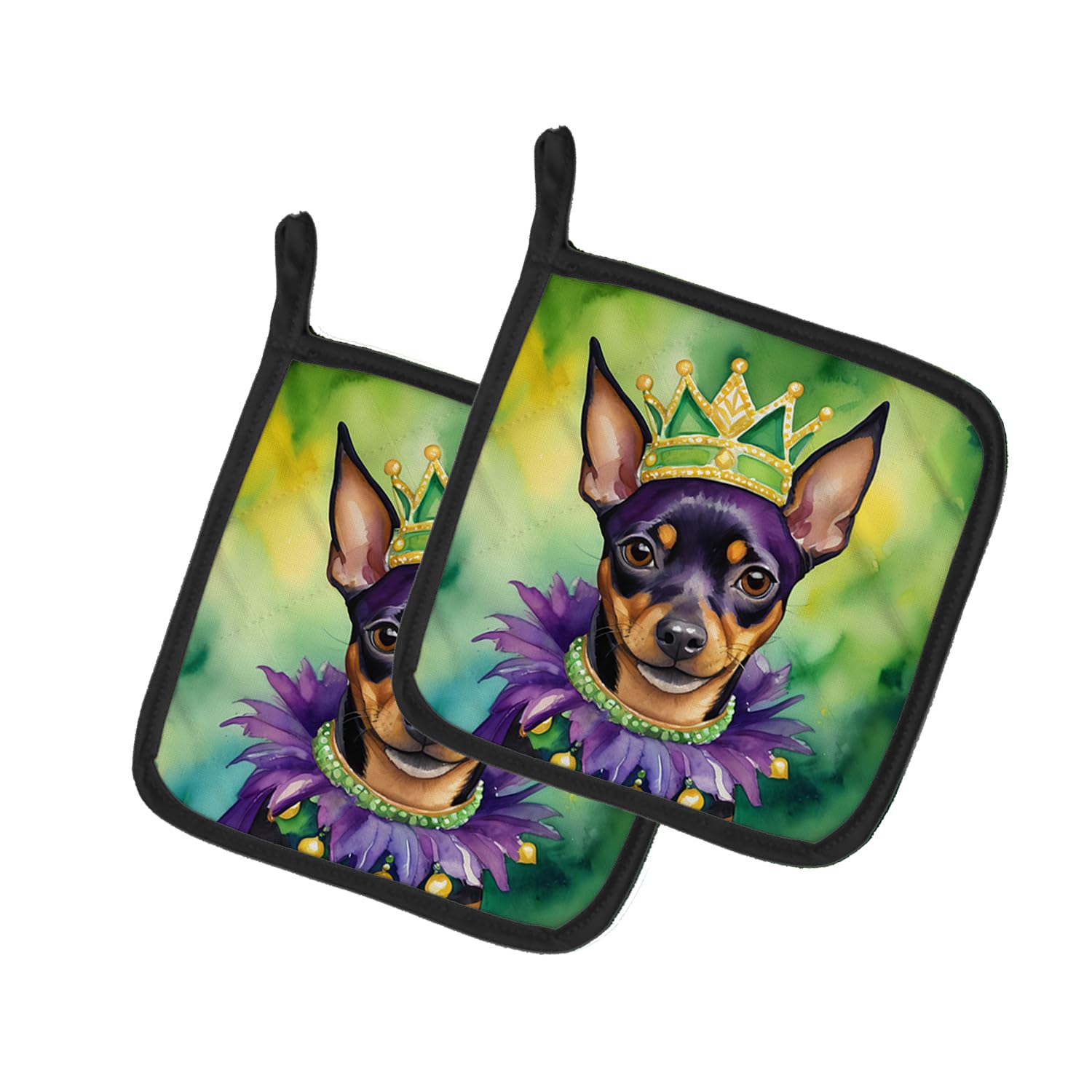 Carolines Treasures Miniature Pinscher King of Mardi Gras Pair of Pot Holders Kitchen Heat Resistant Pot Holders Sets Oven Hot Pads for Cooking Baking BBQ, 7 1/2 x 7 1/2